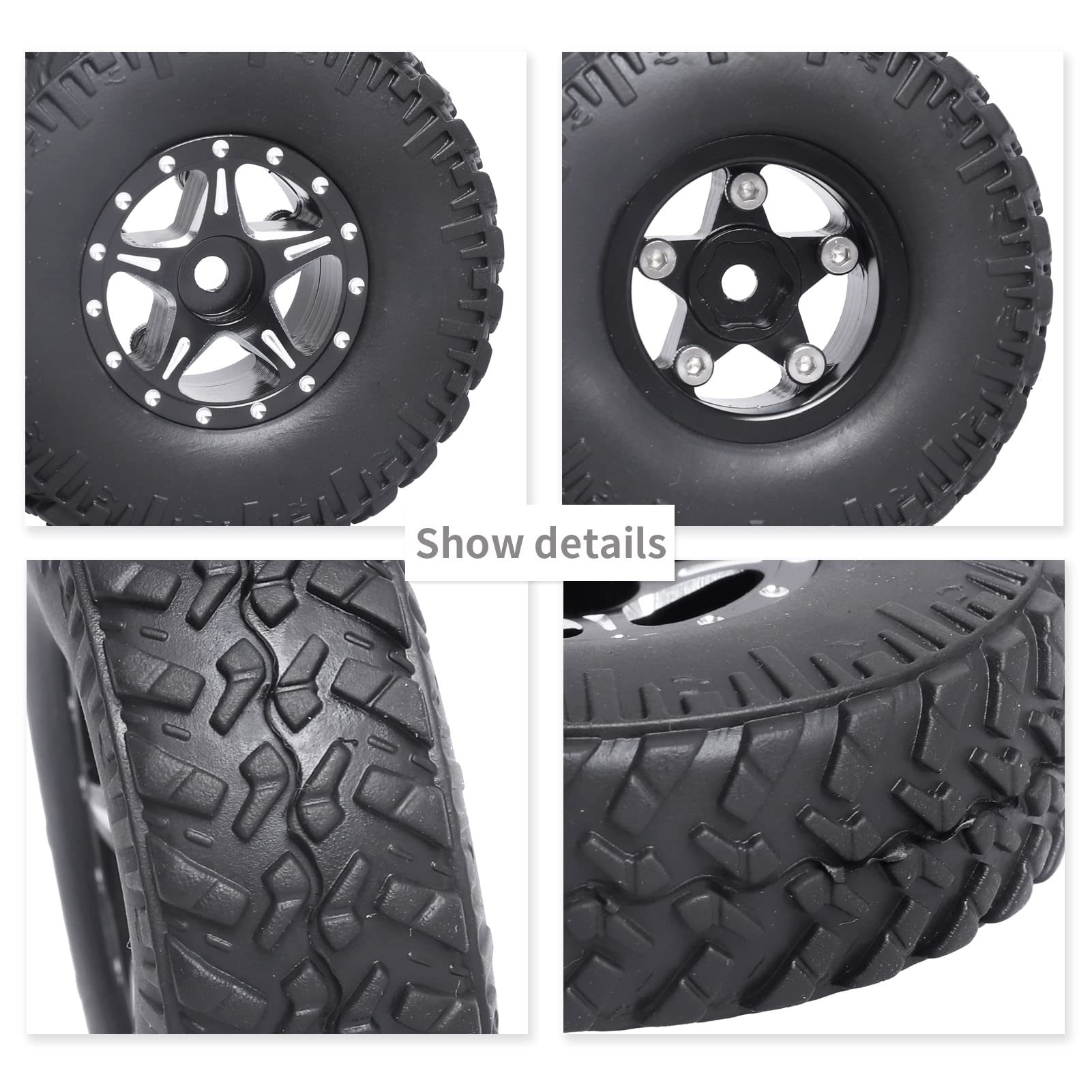 1.0 Beadlock Wheels & Tires Set For 1/24 RC Crawler Axial SCX24 - Includes Foam Inserts, Locknuts, Wrench