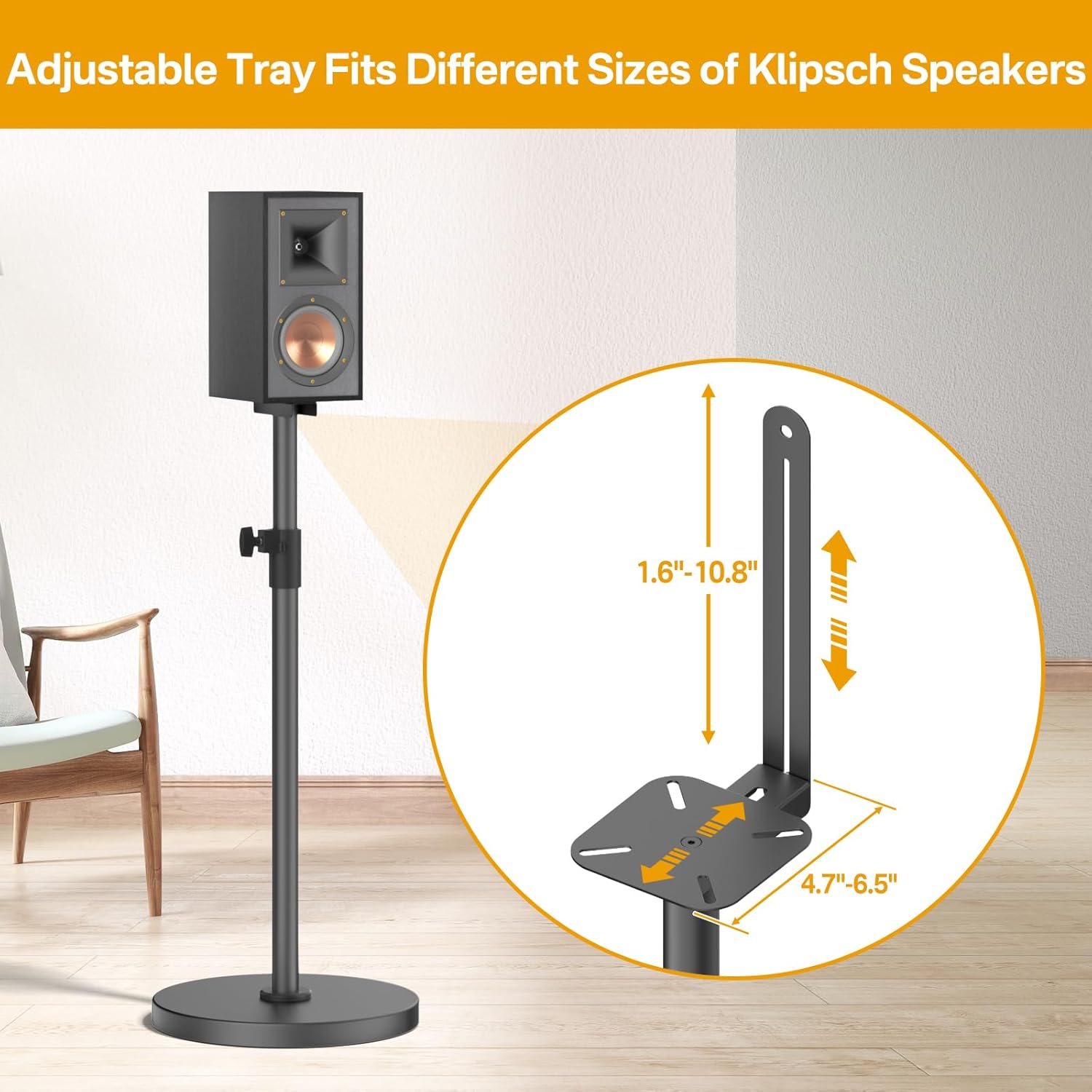 Height Adjustable Bookshelf Speaker Stands Pair for Klipsch Speaker Stands for Surround Sound - Heavy-duty Floor Speaker Stand for Klipsch R-50M R-51M R-40M R-41M Speakers Stands with Cable Management