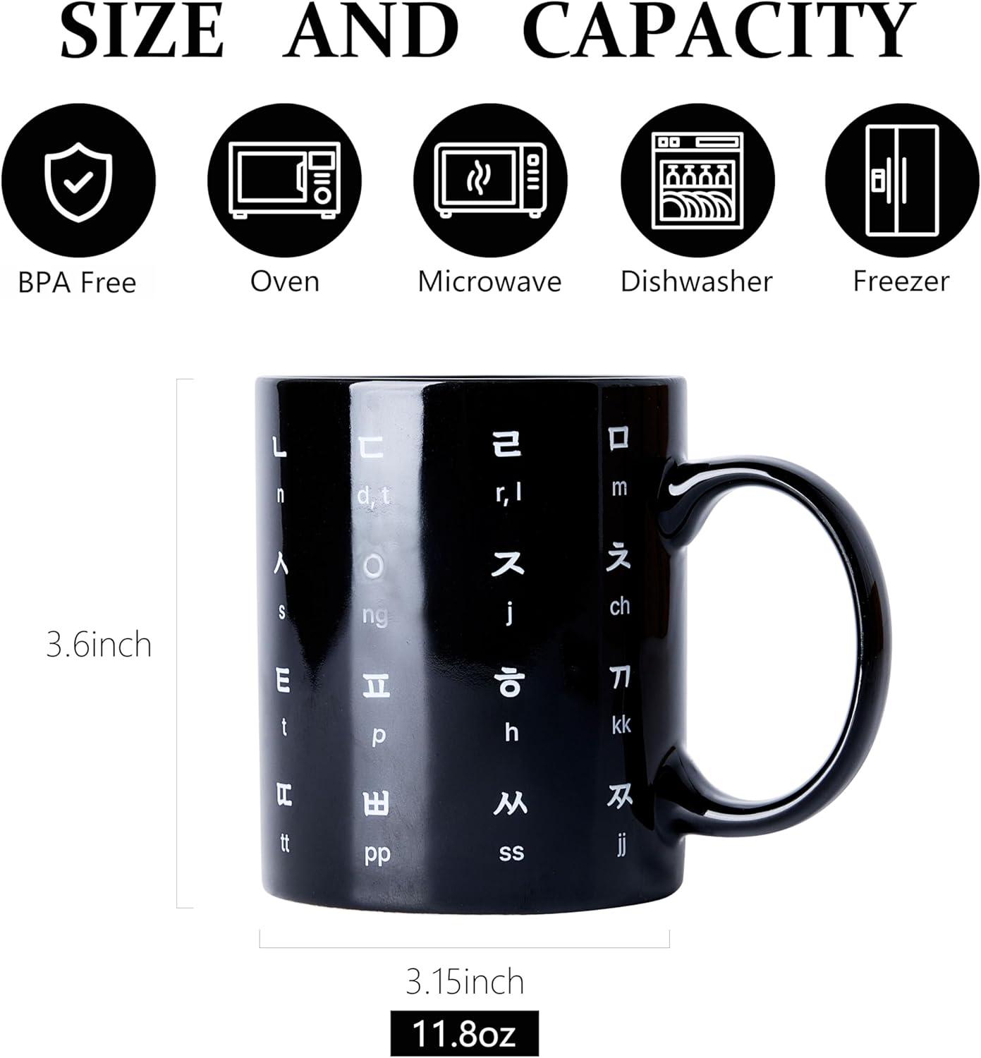 Kpop Merch - Korean Alphabet, Korean Gifts, Kdrama Merch, Korean Drama Gifts, BTS Cup, BTS Mug, K Drama, 12oz, Stylish, Durable, Microwave Safe, Premium Quality (Carbon Black) - Image 4