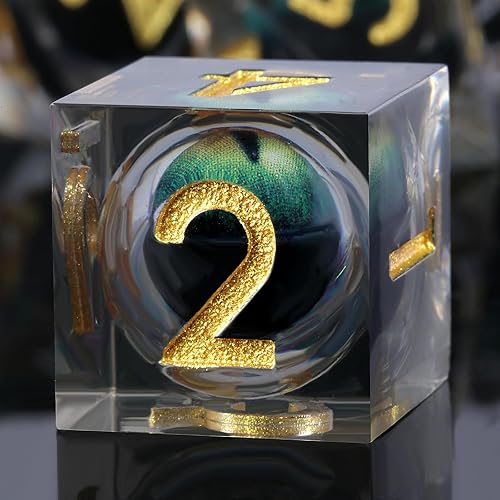 Dragon Eye - Dados DND de resina de borde afilado D&D con estuche de regalo para juego de mazmorras y dragones (ojo de dragón verde)