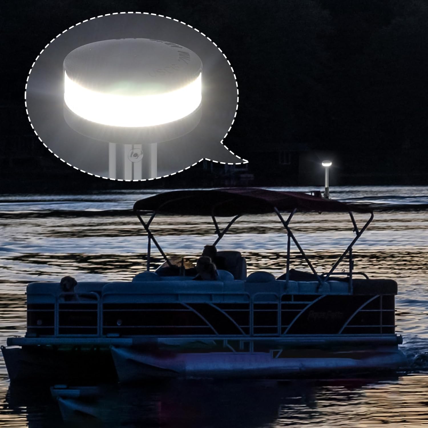 Anchor Light Boat Bimini Light Stern Light LED Marine Navigation Lights USCG 2 NM All Round White Stainless Steel 12 Volts for Pontoon (9 Inches Fold Down Base)