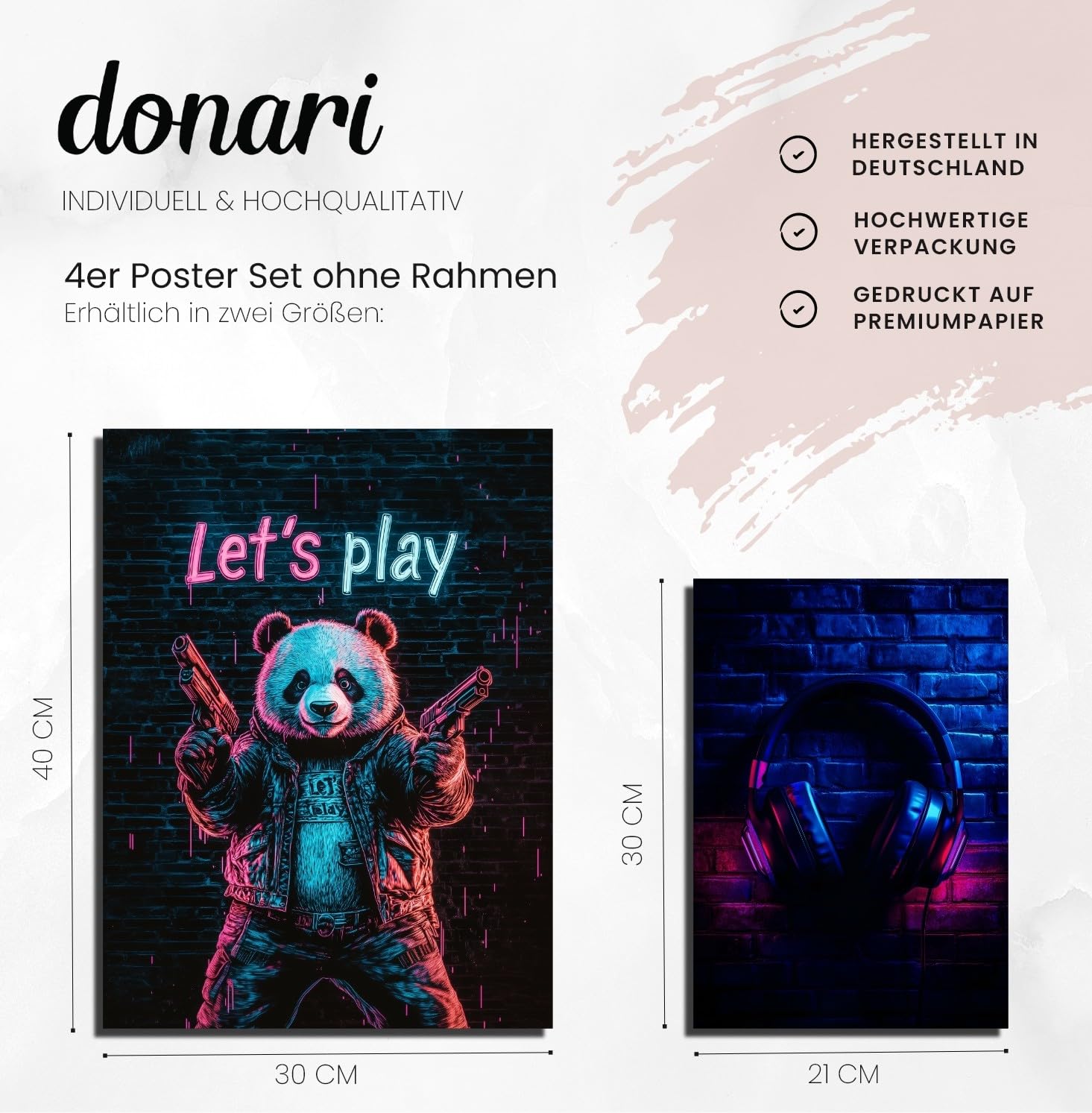 Donari Juego de 4 pósteres de videojuegos como decoración para habitaciones de juegos, decoración de pared para habitación de jugador, juego de imágenes A4 con o sin marco (motivo 1, 30 x 40 cm,