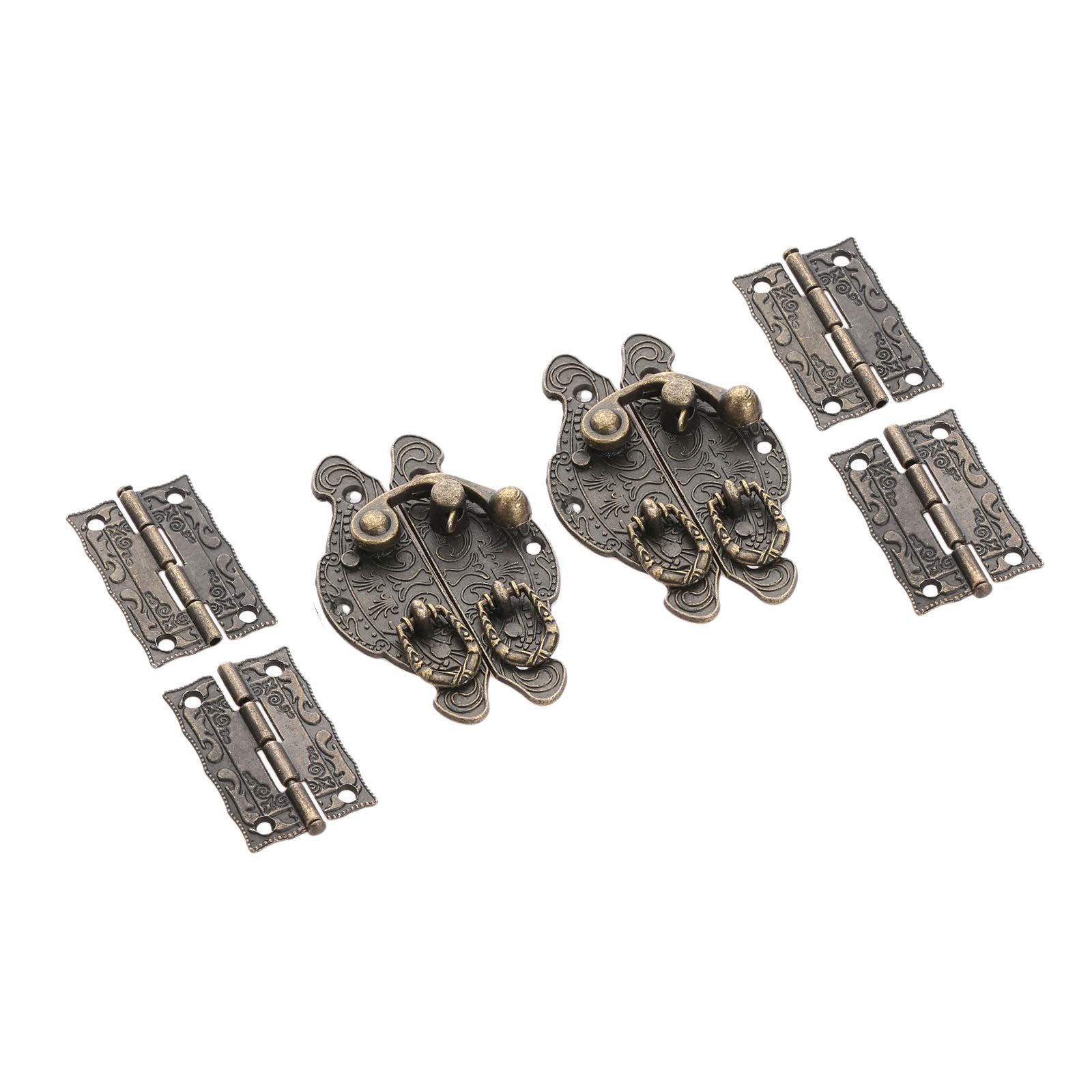 2pcs Antico Bronzo Bronzo Lock Block Jewelry Box in Legno Toggle Hasp Latch Chiusura + 4pcs Mobili Armadio Cerniera Vintage Hardware
