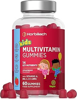 Kids Multivitamin Gummies | 60 Count (2 Months Supply) | 14 Essential A-Z Nutrients | with Vitamin A, B12, C, D & Zinc | Strawberry Flavour | Vegan Gummy Supplement for Ages 4+| by Horbaach