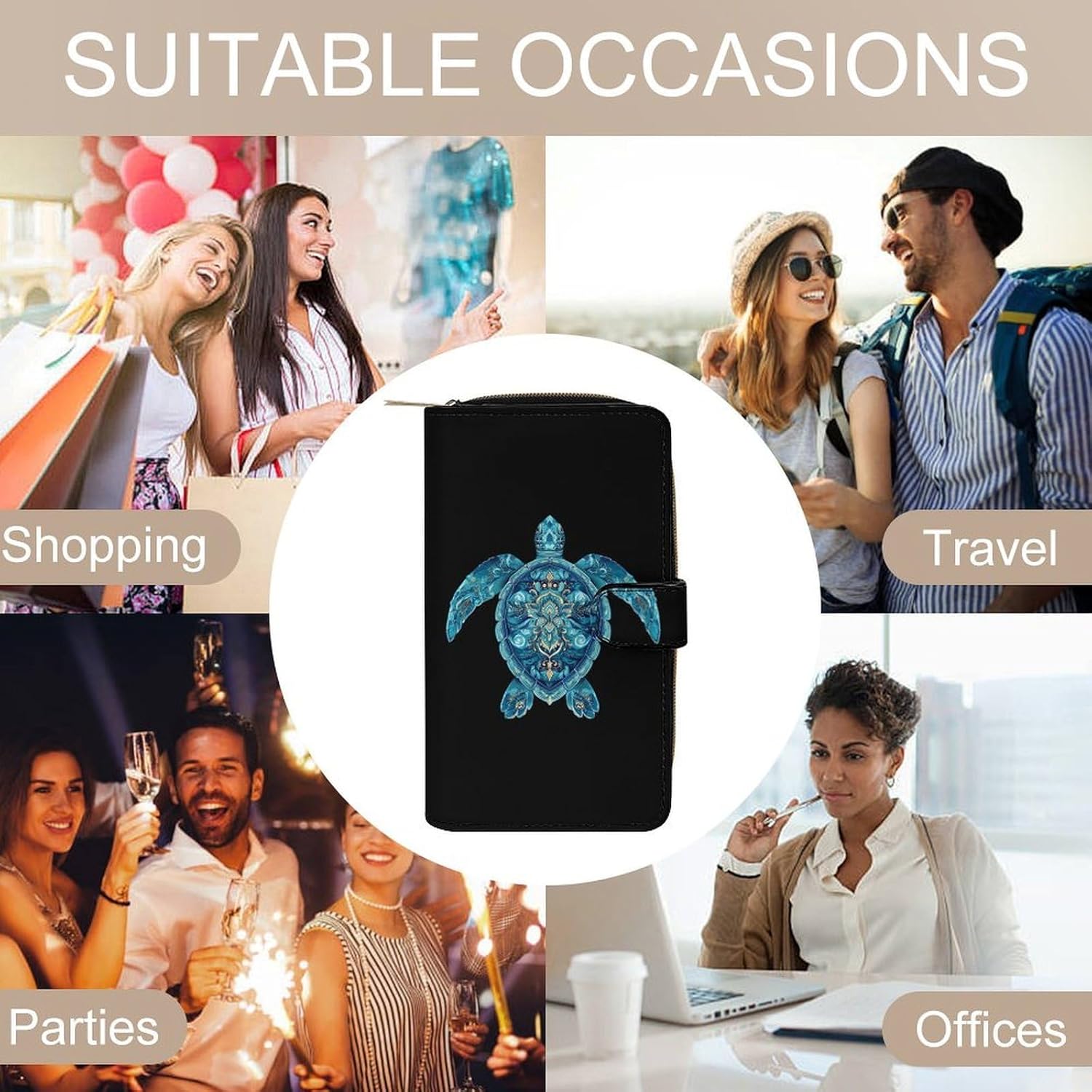 Sea Turtle Boho Turquoise Womens Wallet for Men Slim Purse Clutch Handbag with Card Holder