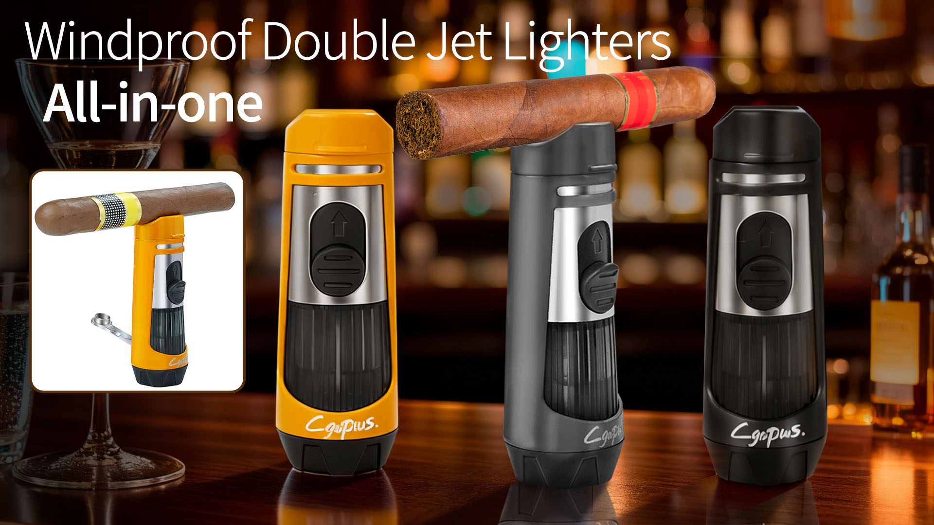 Encendedor de antorcha recargable de butano doble jet amarillo miniatura 7