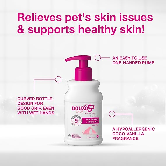 Douxo S3 Calm Dog Shampoo for Itchy Skin Relief, Dog Shampoo for Allergies and Itching, Soothes Itchy, Irritated or Allergic Skin For Dogs and Cats, 6.7 fl oz