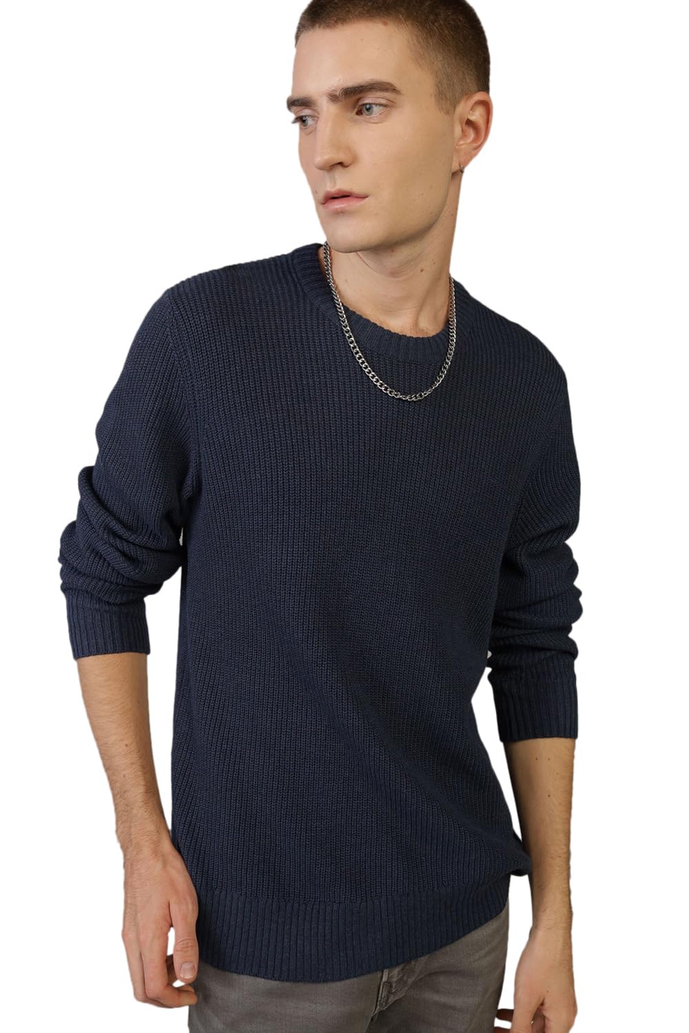 american eagle Men's Cotton Blend Crew Neck Sweater (WEE0141933472_Blue-picture-12