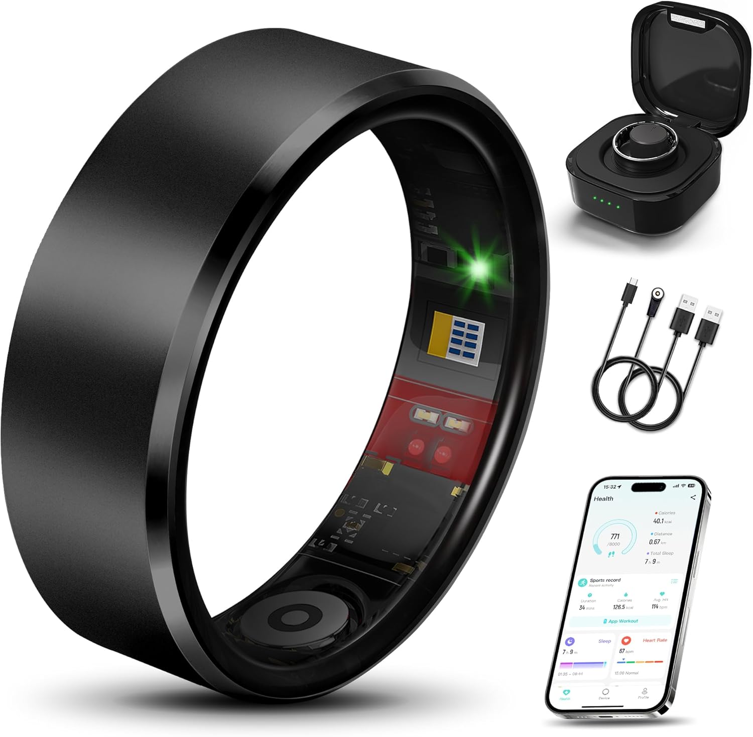 Smart Health Ring 2.0 for Women Men, Slim Scratch & Fingerprint Resistant Design,Efficient Chip Fitness Tracker, Monitors Heart, Blood Oxygen & Pressure, Sleep, Steps, Waterproof, Black 10