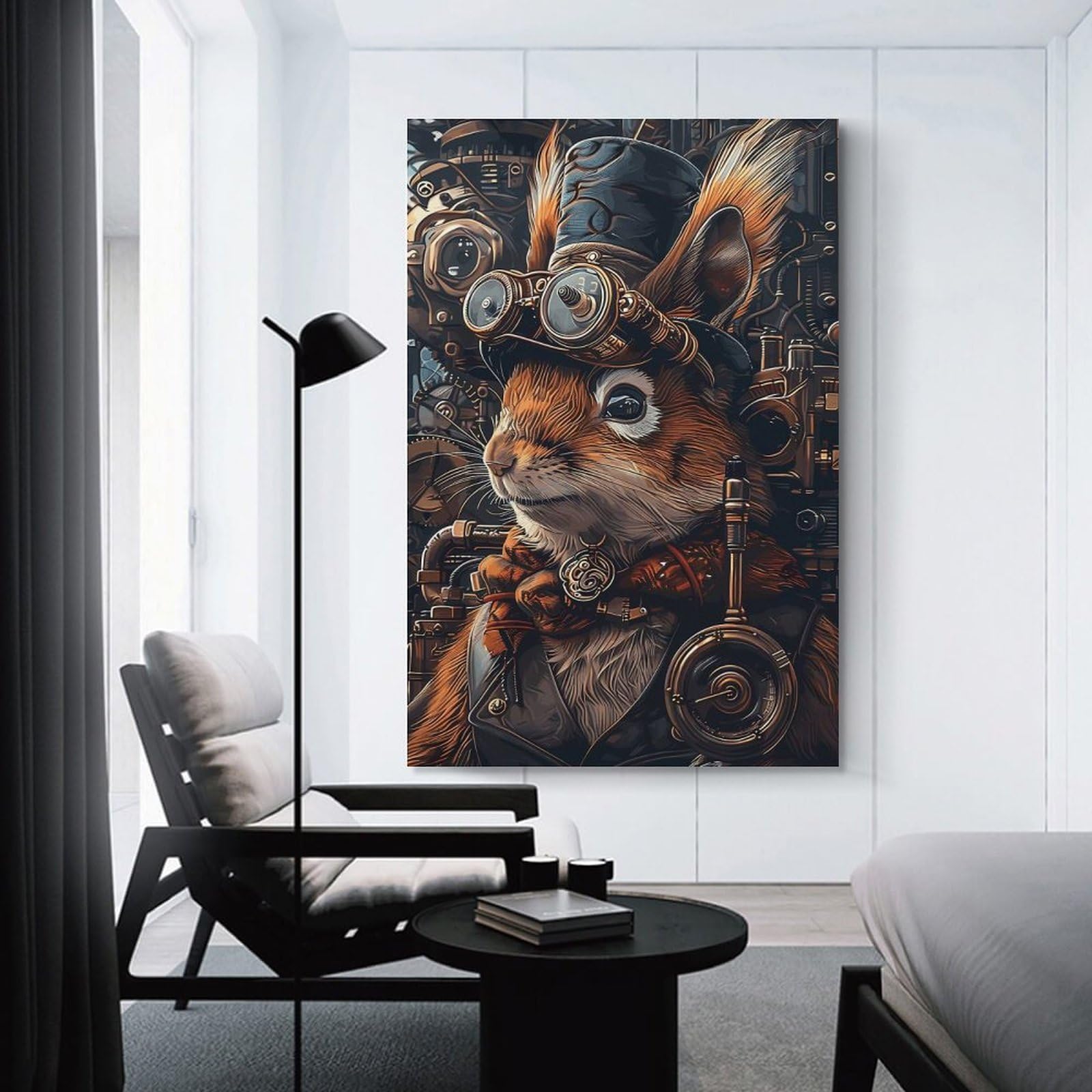 Junmoney Steampunk Squirrel Animal Canvas Wall Decor 20x30inch(50x75cm), for Entrance Walls, Hall Decor Or Foyers, Wall Decor to Refresh Empty Corners