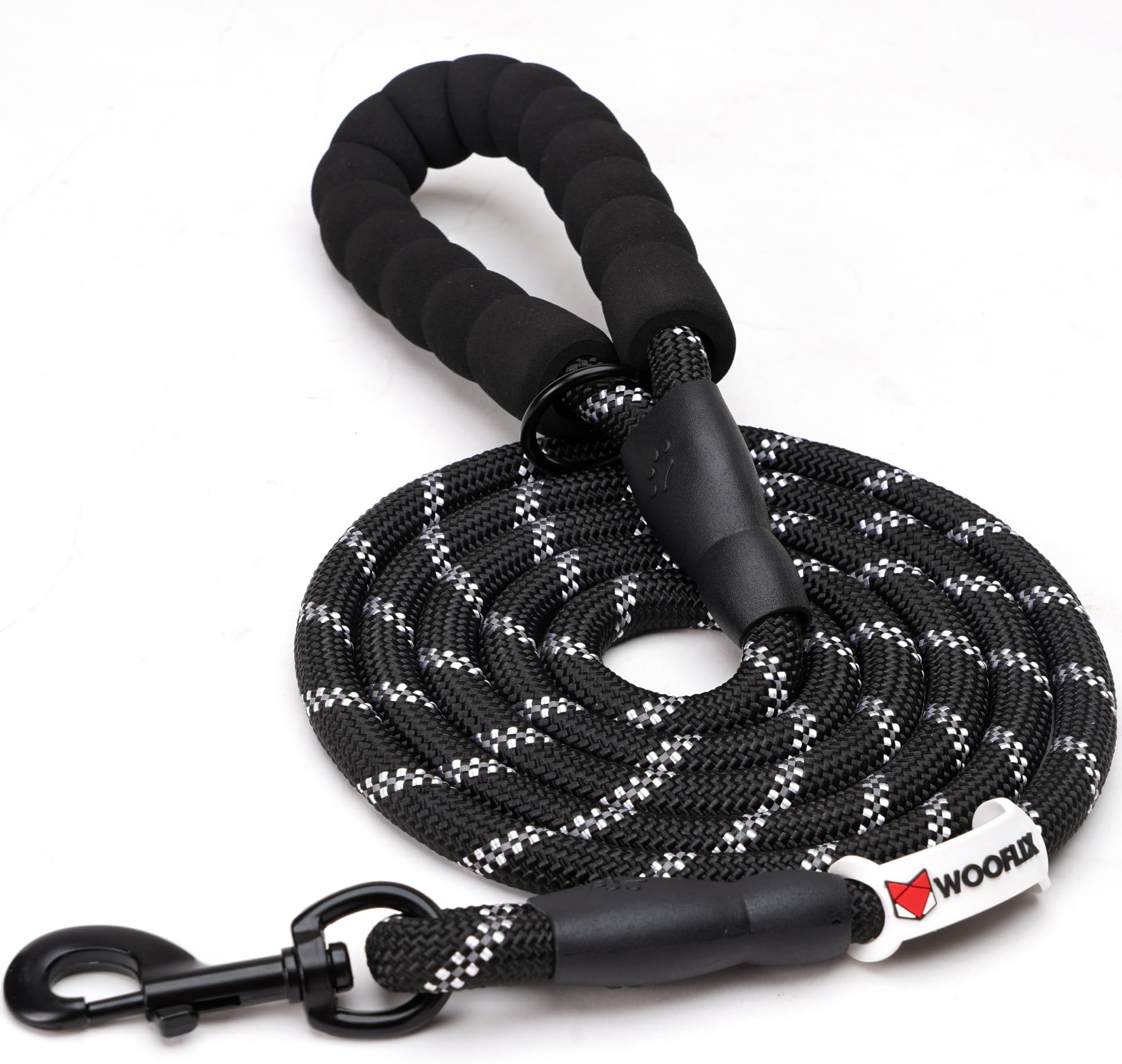 Wooflix Heavy Duty Nylon Dog Leash | Anti Slip Padded Handle Long Dog Leash | Highly Reflective Leash for Dogs | Dog Rope for Medium & Large Dogs | Dog Training Leash | (Black, 5 Feet Long)