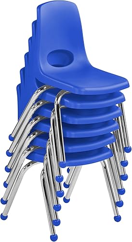 Miniatura 476 de Factory Direct Partners 10355-BL Silla escolar apilable de 10 pulgadas, asiento apilable para estudiantes con patas de acero cromado y rodamientos