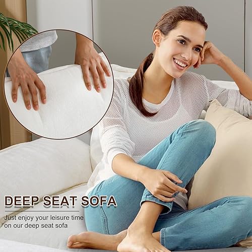 Miniatura 9 de Cómodo sofá modular de felpilla de 85.4 pulgadas, cómodo sofá modular en forma de L para sala de estar, dormitorio, apartamento, oficina (beige)