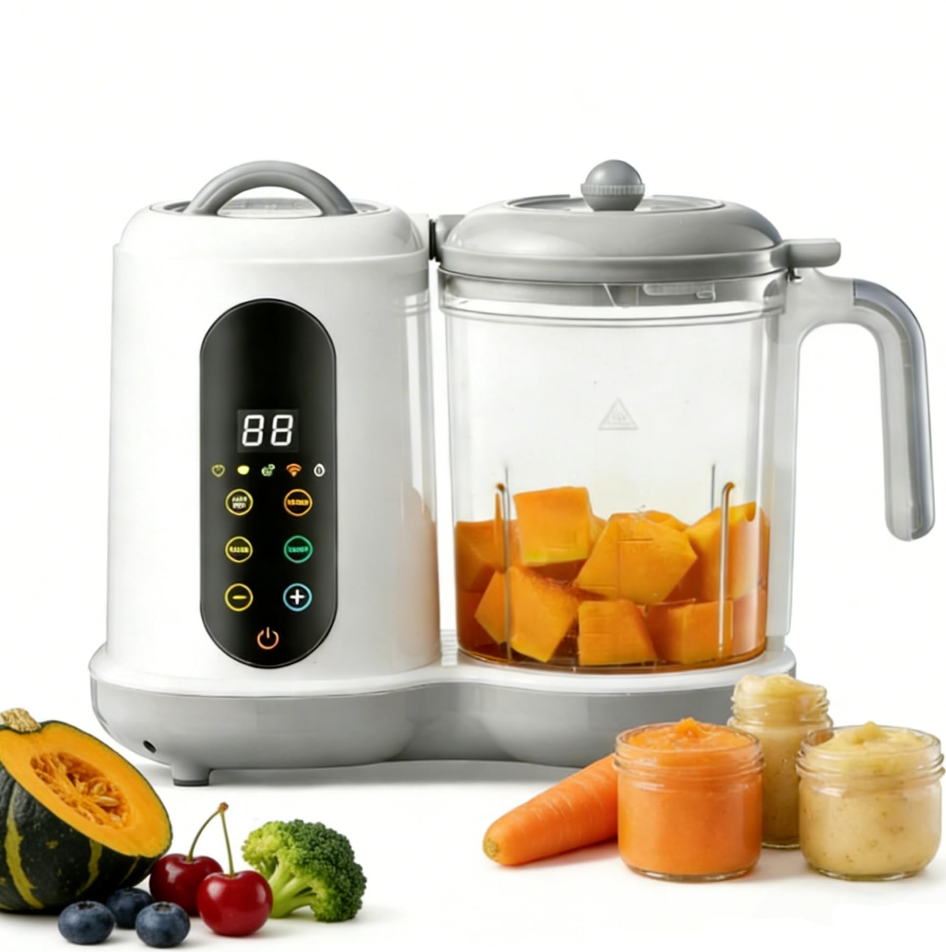 Robot Cuiseur Mixeur Bébé,Mixeur Multifonctions 7 en 1 pour Bébé,avec Panier Vapeur,Acier Inoxydable 304 Alimentaire，Pour la Préparation de Purées de Fruits Maison