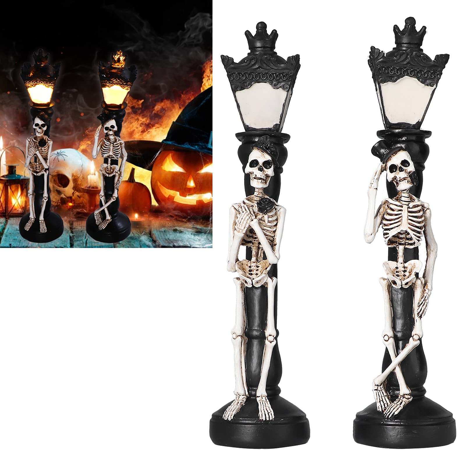 Halloween-Schädel-Skelett-Lampe Aus Harz – Batteriebetrieben, Gruselige Deko Für Party & Zuhause