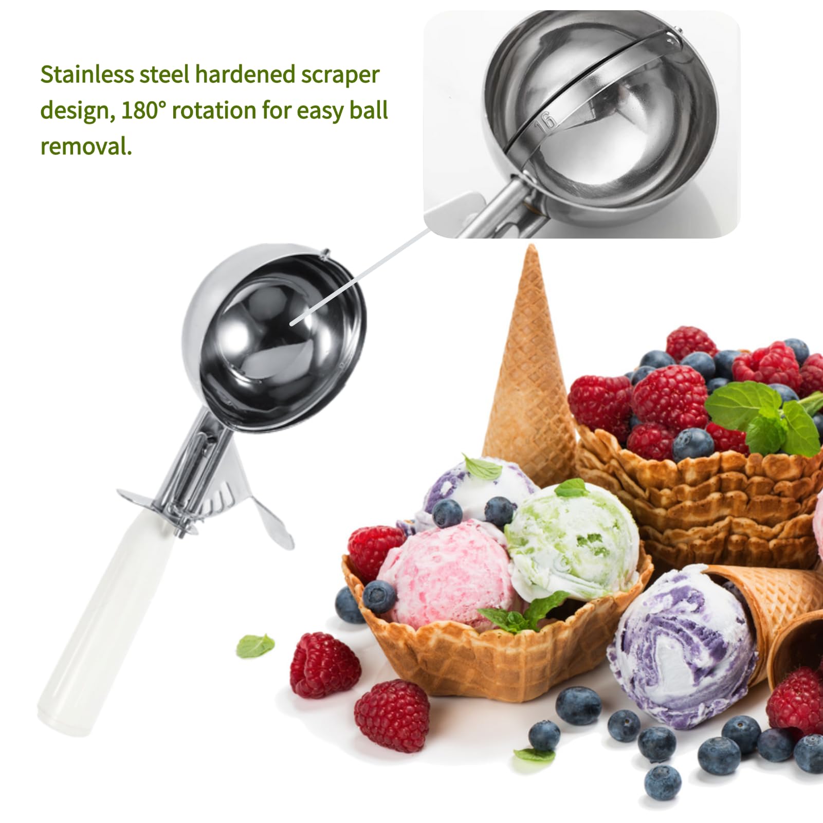 Cuillère à Glace En Aluminium - 18 Cm, Argentée - Pour Boules De Glace, Fruits, Purée - Multifonction