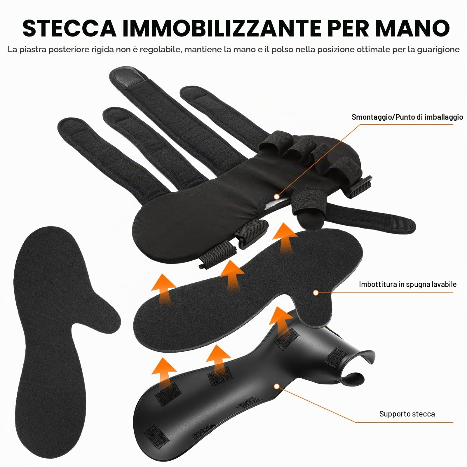Tutore per mano destra e sinistra con separatore per le dita, supporto per polso per distorsioni, tendinite, tunnel carpale (sinistra, nero)