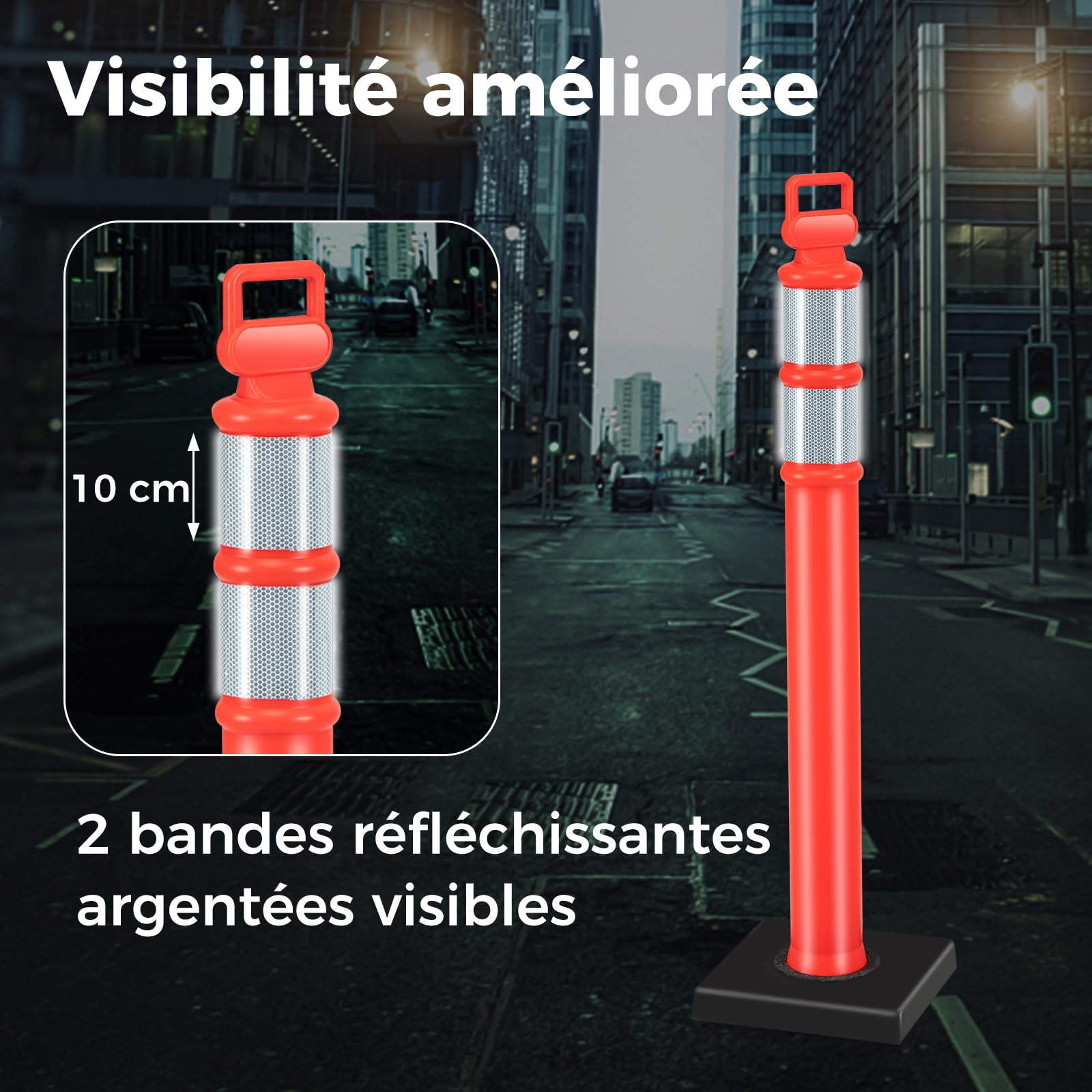 COSTWAY Poteau de Signalisation 3 Pcs Base en Caoutchouc 114,5 CM, Barrière de Sécurité Rouge Vif