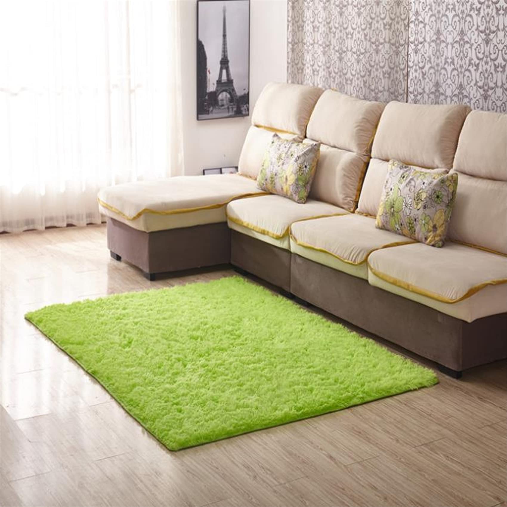 Riyueyi Alfombra mullida, Supersuave, para Dormitorio o Sala de Estar, Alfombra de Felpa Grande, para Sala de Juegos, guardería, Aula, Comedor, decoración del Suelo,Verde,200x300 cm