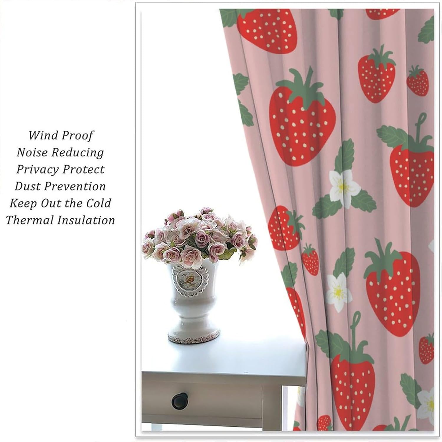 Fruit Curtains,Cute Strawberry Plant Floral Print Home Decor Drapes Bedroom Living Room Kitchen Window Treatment 2 Panels Set Total Size 42" W X 63" L Inch