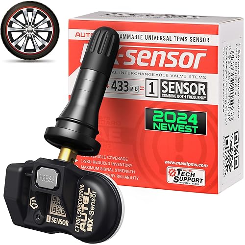 Autel TPMS Sensor 1-Sensor, MX-Sensor 315MHz + 433MHz Dual Frequency, 100% Programmable Replace OEM Sensor, Work with Autel TPMS Tool TS408S TS501 TS508WF TS601 (Press-in, Rubber Valve, 1PCS)