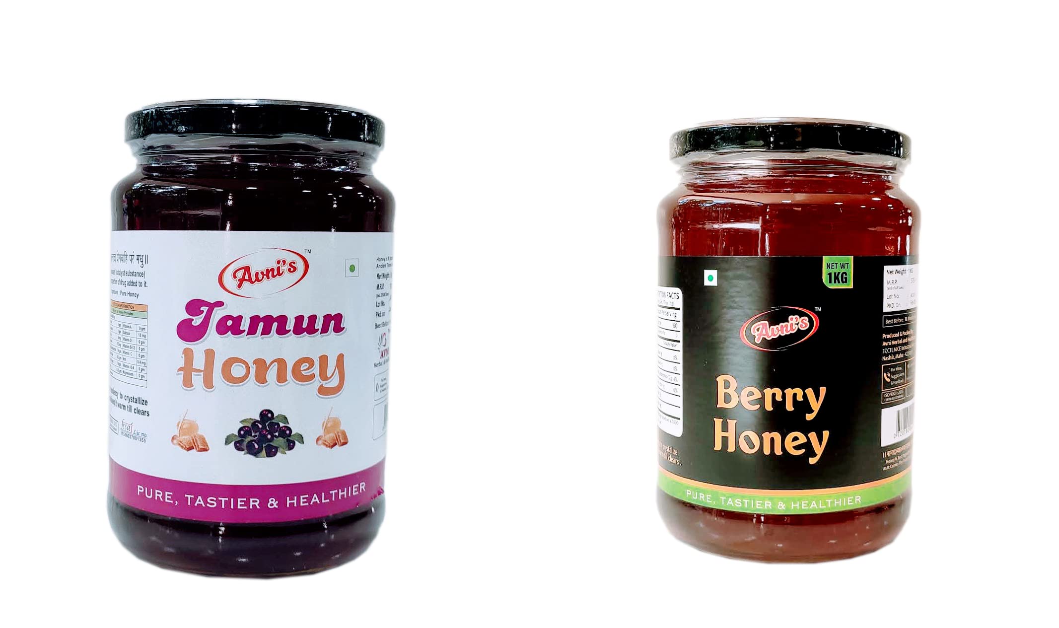Avni's Tasty Healthy Berry & Jamun Honey Combo | Unprocessed | Unpasteurised | No Preservatives | Pack of 2 (1 Kg, each)