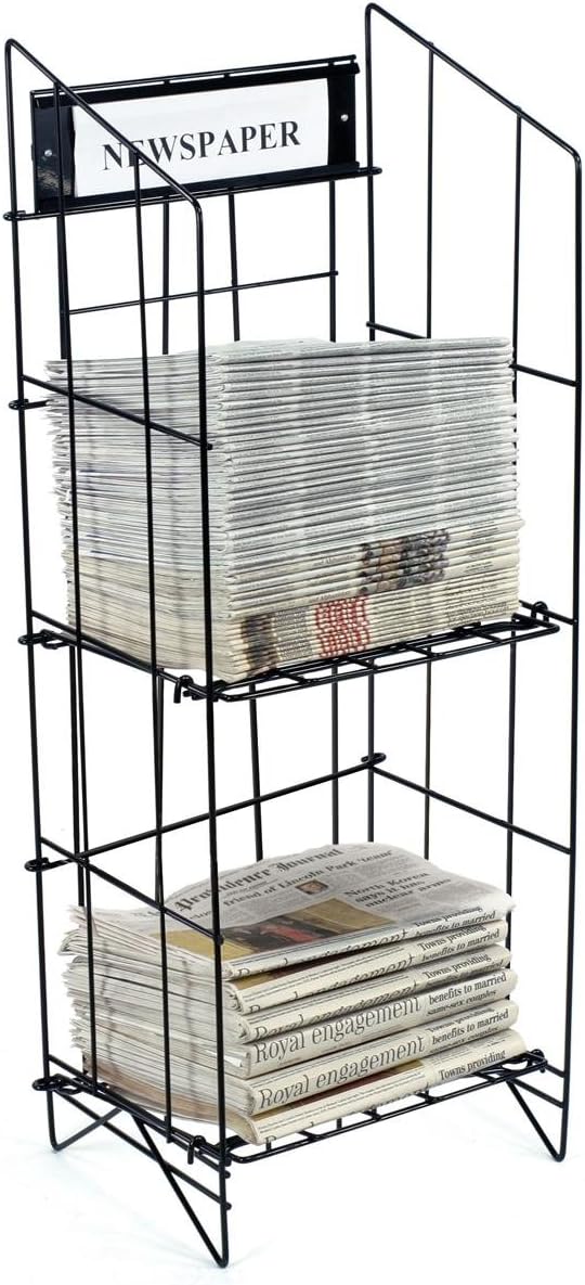 43-inch-Tall Wire Newspaper Display Rack Stand with 3 Shelves, 15.75 x 13.5 - Black