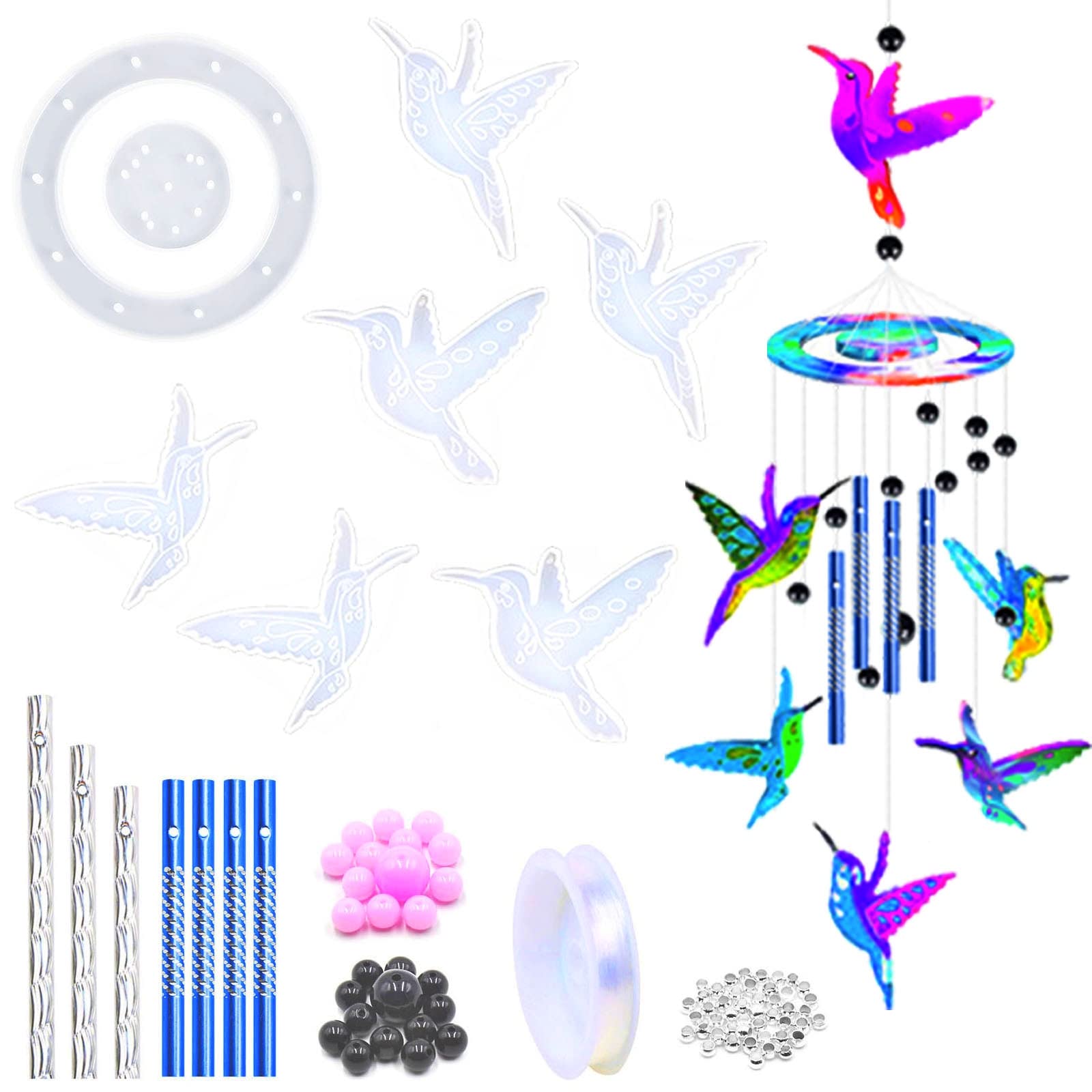 Broviti Hummingbird Shape 111 Pcs Resin Molds Silicone Kit Epoxy Wind Chimes Casting Mold Jewelry Resin Casting Molds For Diy Wind Bell Keychain Earring Pendants Ornaments Birthdays Gifts