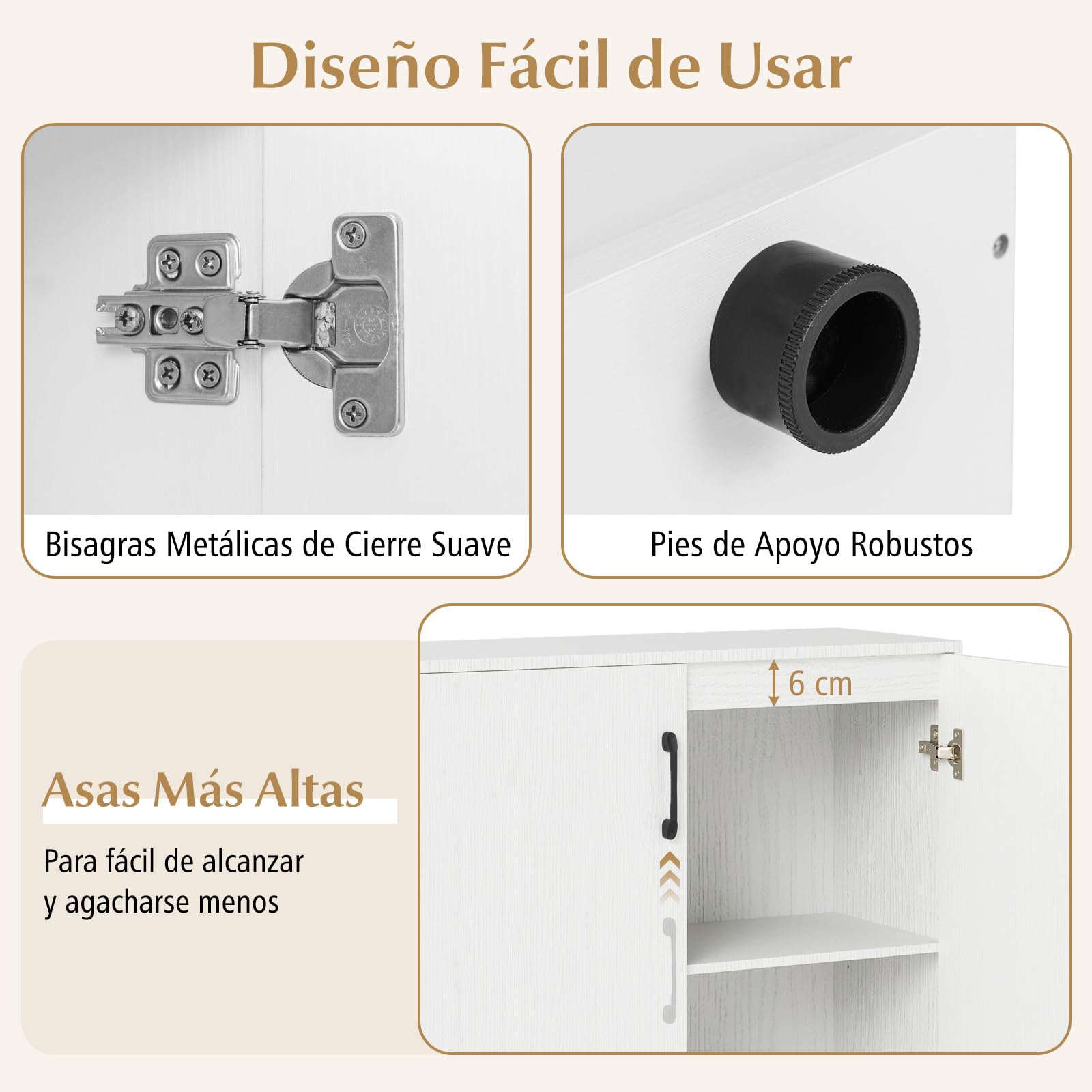 COSTWAY Armario de Almacenamiento de 2 Puertas, Armario Aparador Cocina con Estante Ajustable de 5 Posiciones, Armario de Almacenaje Independiente para Zapatos con 2 Kits Antivuelco