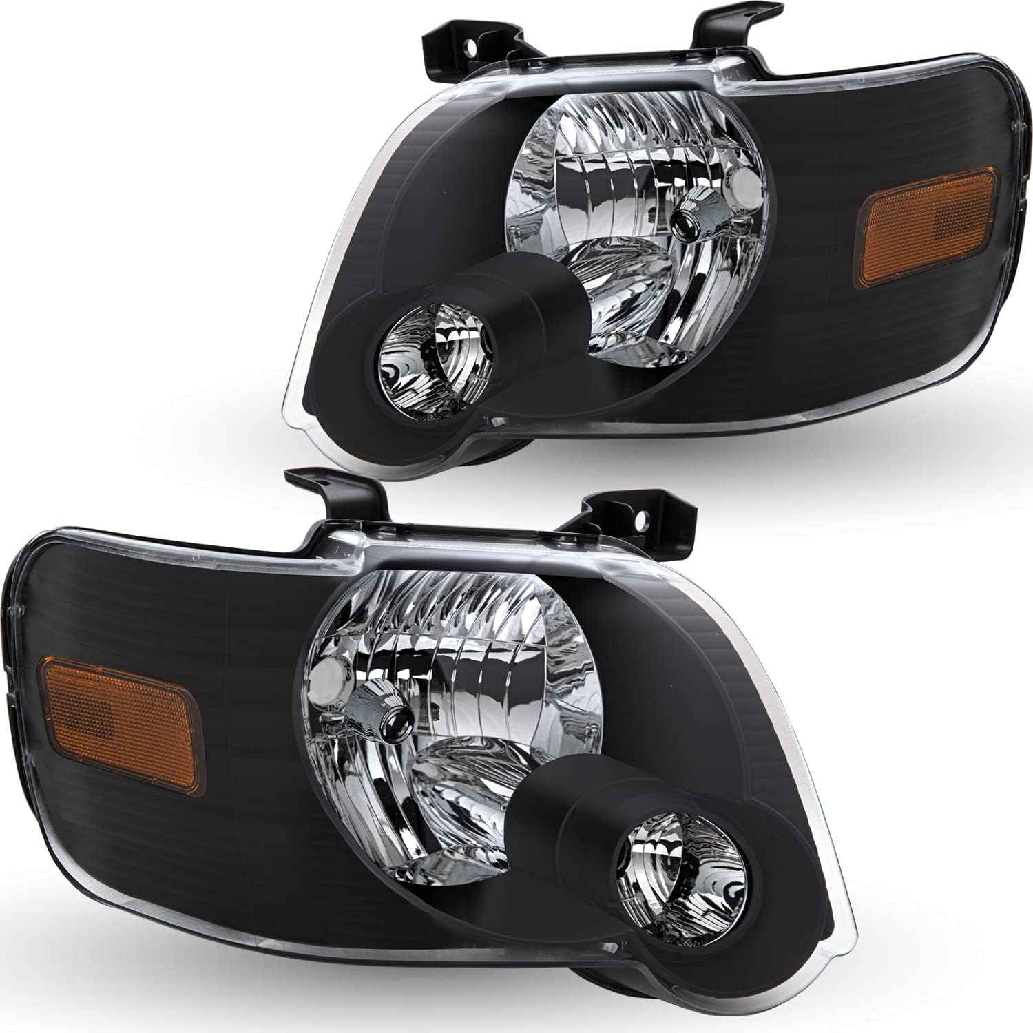TUSDAR Headlight Assembly for 2006–2010 Ford Explorer Pair (Black Amber No Bulbs)