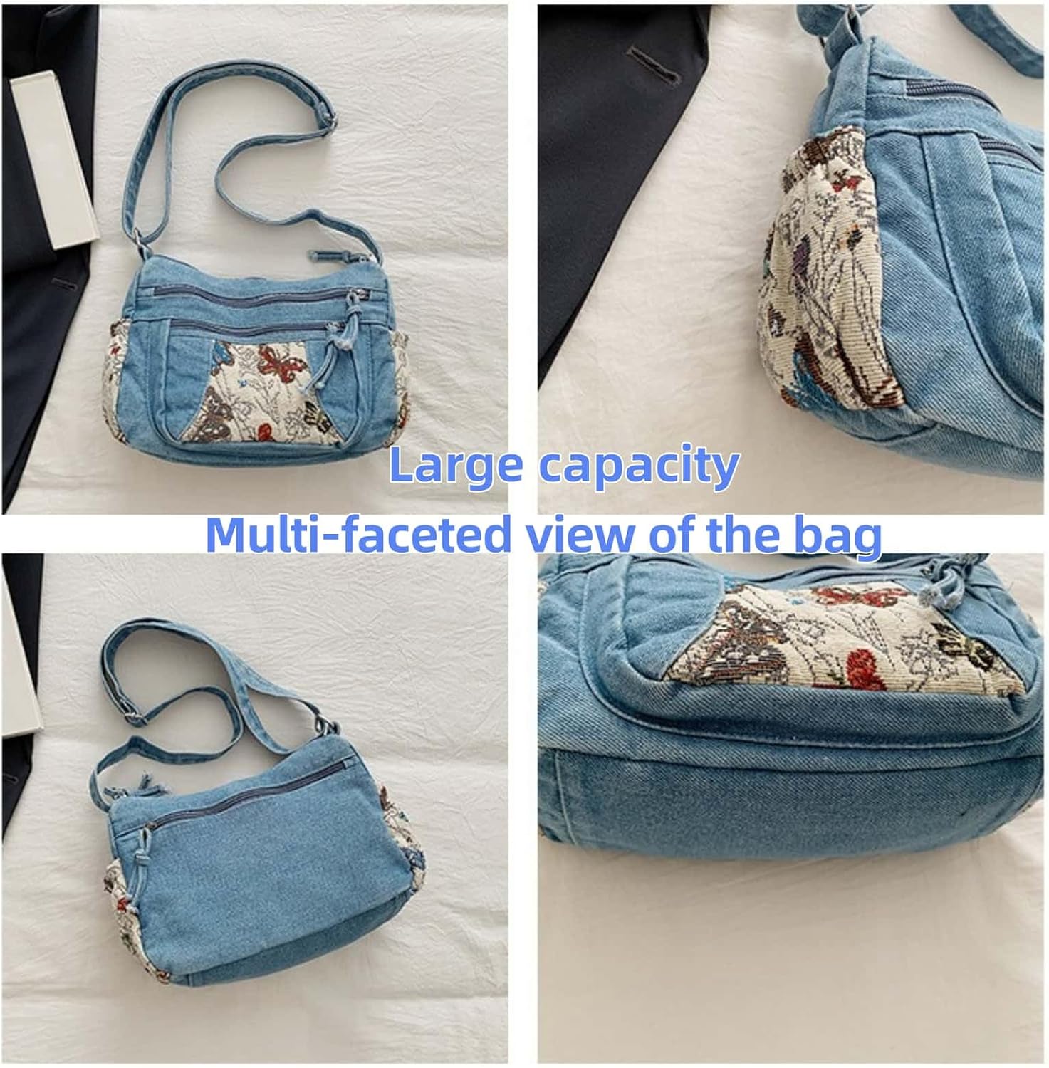 Crossbody Bags Purse for Women Trendy Travel Denim Shoulder Underarm Handbag Fashion Y2K Contrasting Butterfly Pattern