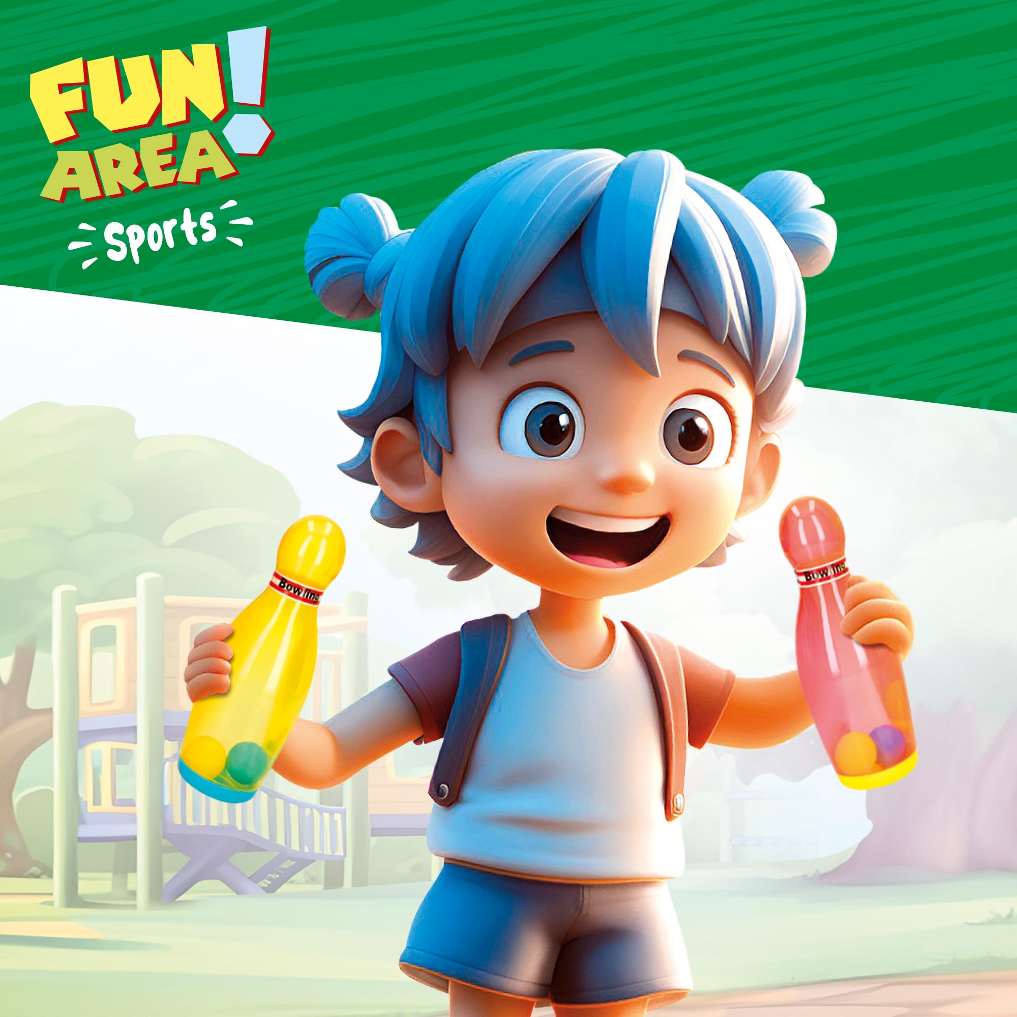 ColorBaby Fun Area! Juego de Bolos, Bolo 7,5x21 cm, Pelota de Ø10 cm, Juegos para niños Exterior, Juguete Infantil niño, Juego Entrenamiento, Juguetes Verano, A Partir de 3 años (47688)