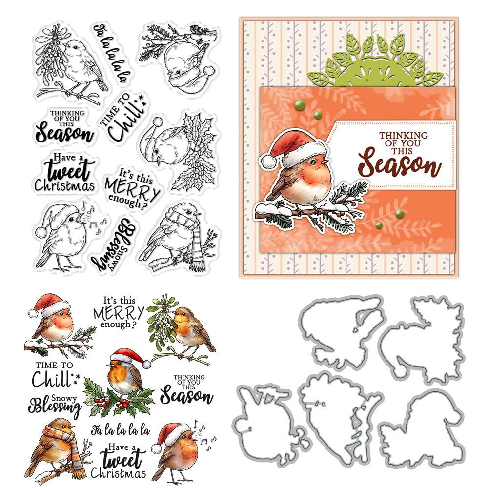 Christmas Bird Stamps and Die Cuts for Card Making Branches Transparent Silicone Clear Stamp and Metal Cutting Dies Sets for DIY Scrapbooking Paper Crafting Seals Decorative Supplies — image 1