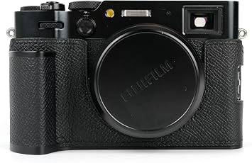 Handmade Genuine Leather Camera Half Case for Fujifilm X100VI/Fujifilm X100VI Case - Top Layer Cowhide Body + hand sewn saddle stitch + Metal Base Plate + Hand Shank free 4-in-1 Design Black