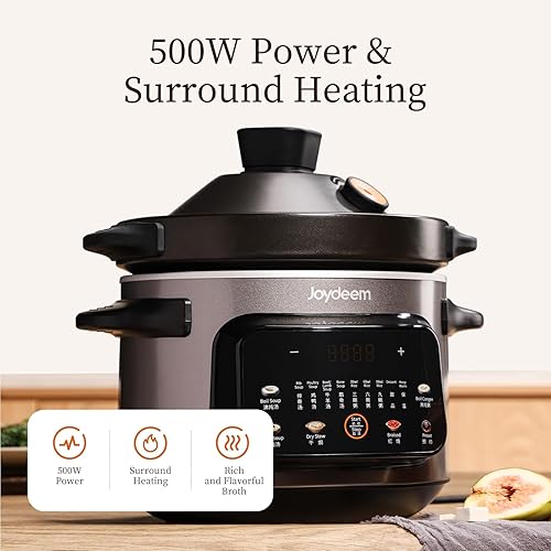 Miniatura 4 de Joydeem Olla eléctrica de 4 cuartos de galón, olla multifuncional de 500 W con interior de cerámica, sopa, gachas de avena, estofado, estofado, con