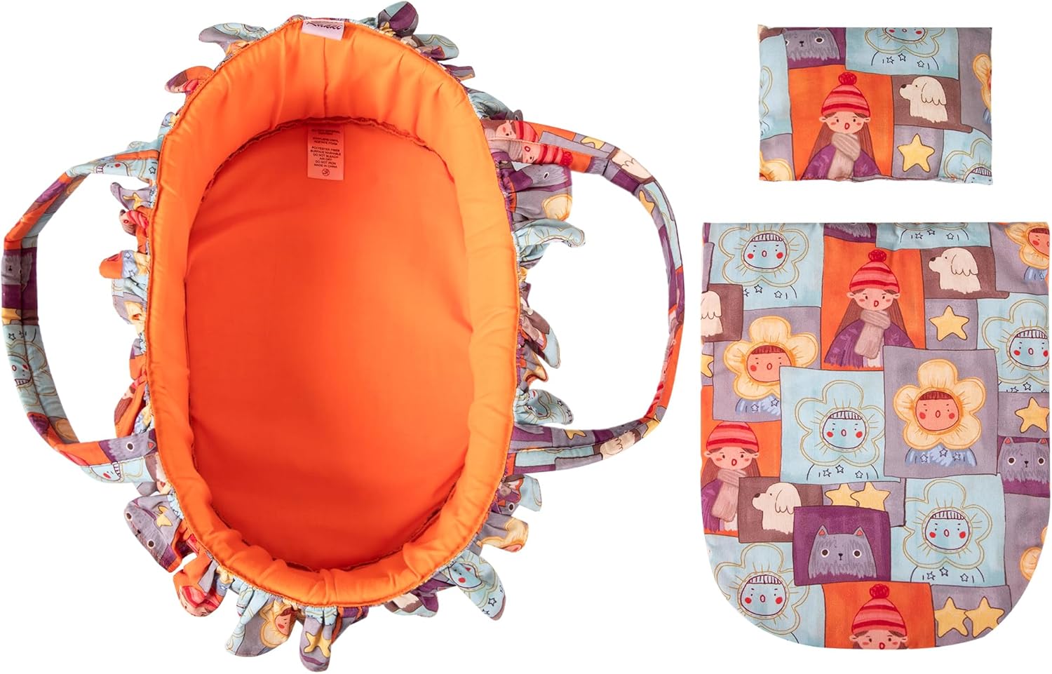 Doll Carry Cot Set, Soft 3PC Set Includes Cot, Mattress and Pillow, Blue Rabbit Doll Bassinet, Fits for 10-12 Inch American Girl Dolls