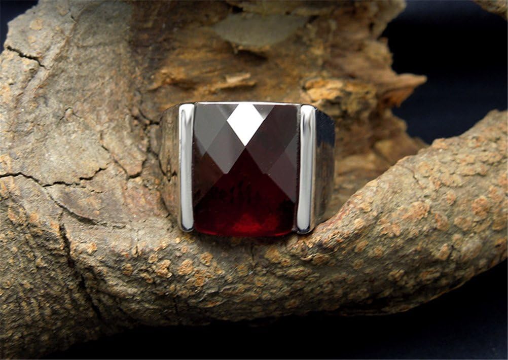 PAMTIER Men's Stainless Steel Gemstone Ring Square Black Red Blue White Agate - Image 3