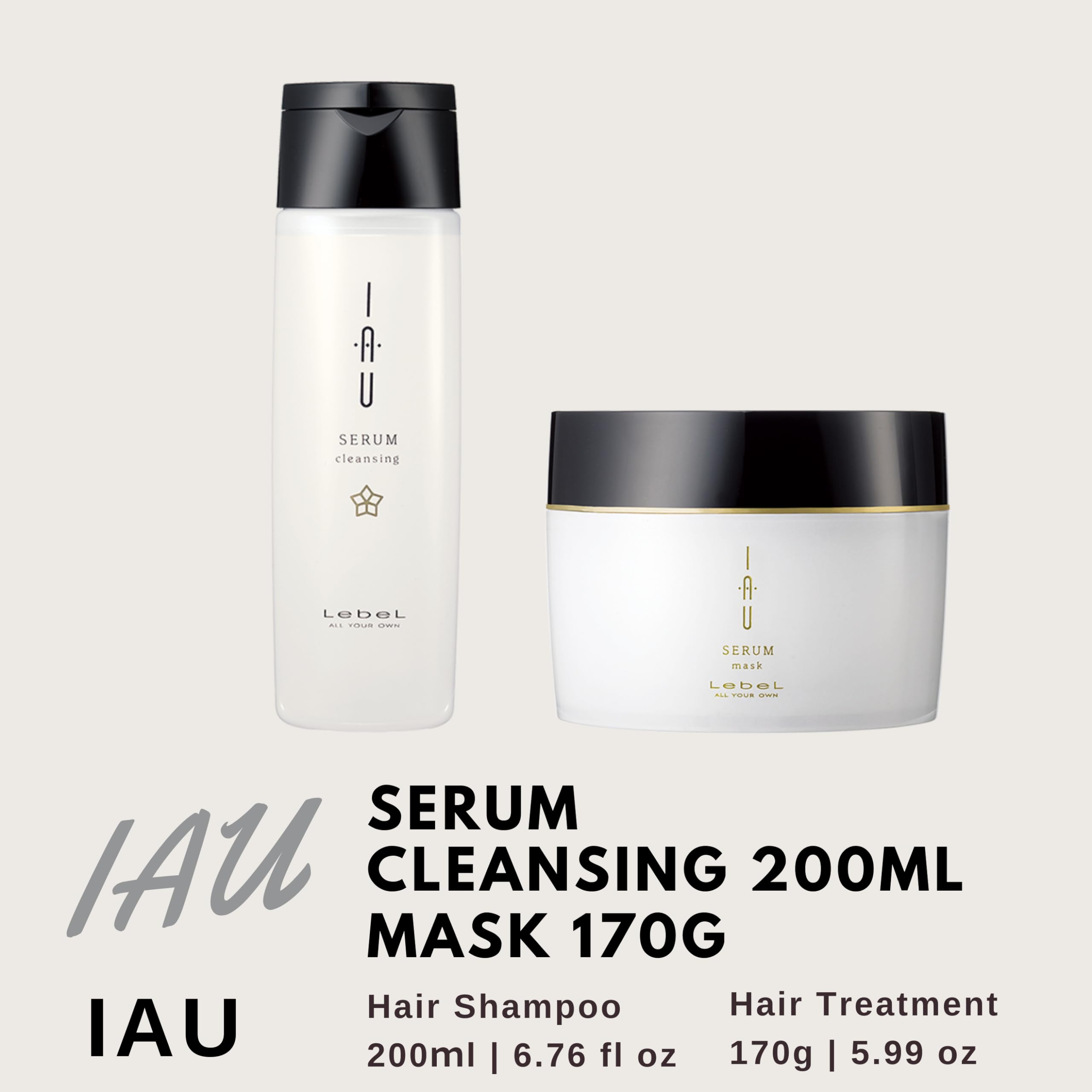 Lebel IAU Serum Cleansing Hair Shampoo 200ml & Lebel IAU Serum Hair Mask 170g Set (Green Tea Set) - Image 2