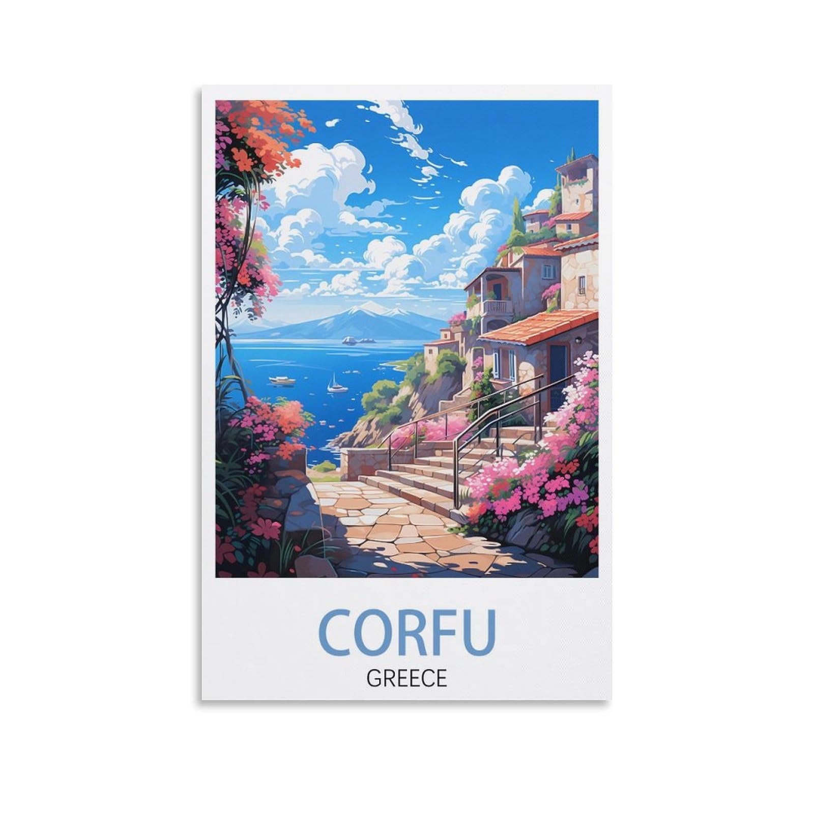 Klychf Unframe-Style Corfu Greece Vintage Travel Poster Landscape 08X12inch(20X30cm) Wall Art Picture Print Canvas Art Poster Modern Family Bedroom Decor Posters