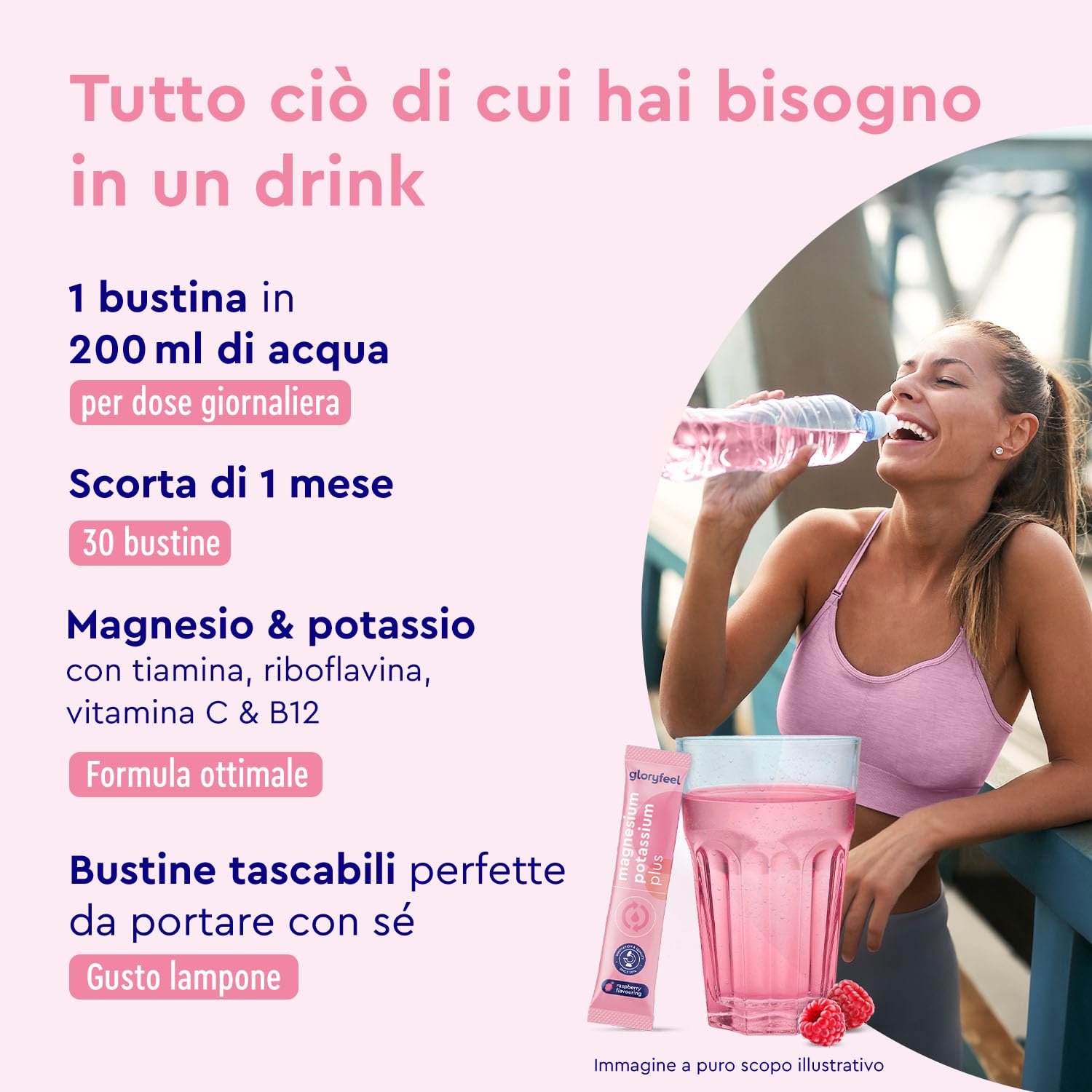 Magnesio e Potassio Integratore, Eletto PRODOTTO DELL'ANNO 2025, Gusto Lampone, 30 Bustine, Vitamina C, B12, Riboflavina e Tiamina, Contro Stanchezza e Affaticamento, per Sistema Immunitario e Nervoso