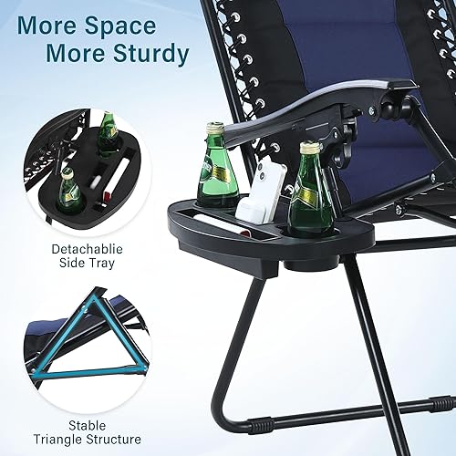 Miniatura 7 de MFSTUDIO Juego de 2 sillas reclinables acolchadas de gravedad cero, sillas plegables para patio con almohadas ajustables y portavasos para patio