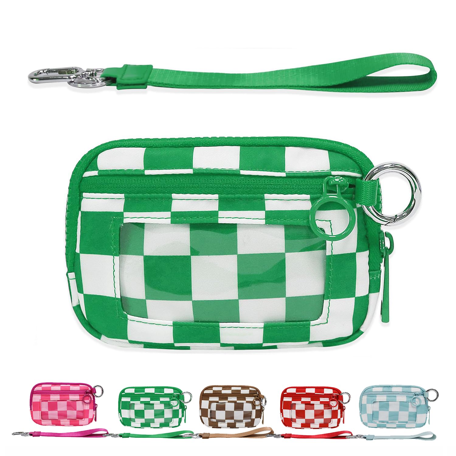 The Iris' Wallet 2nd Gen, The Iris Pouch Wristlet Zip Card Case With ID Window, Women'S Waterproof Nylon Keychain Wallet (Green Lattice)
