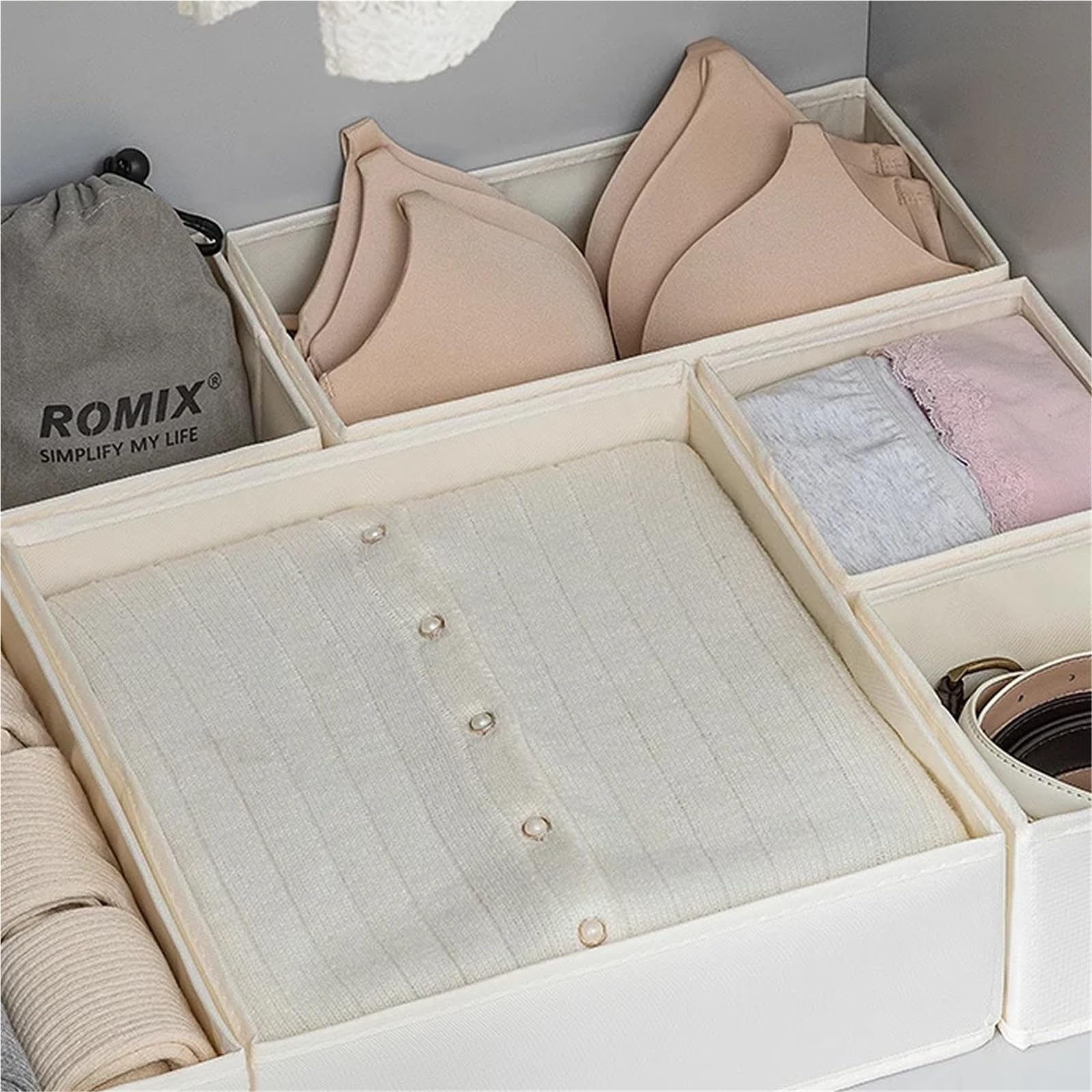 Aufbewahrungsbox im Schubladenstil, for Zuhause, faltbar, Baumwoll-Leinen-Etui, 3-teiliges Set, Kleiderschrank, Unterwäsche, BH, Socken, Finishing(3PCS)