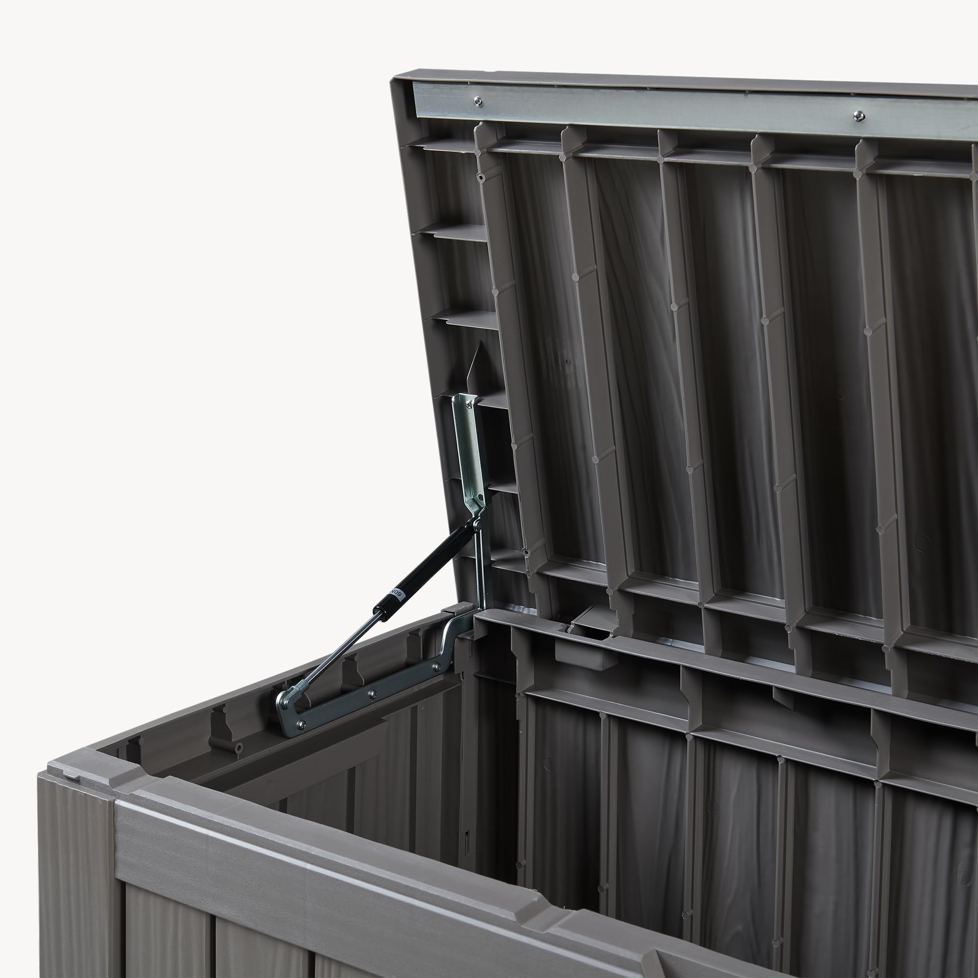 casa.pro Baule da Giardino Contenitore per Esterno Portatutto da 300 L in Plastica Cassone Multiuso Impermeabile Attrezzi Cuscini per Balcone Patio Outdoor 117x47x59 cm - Grigio Chiaro, Effetto Legno