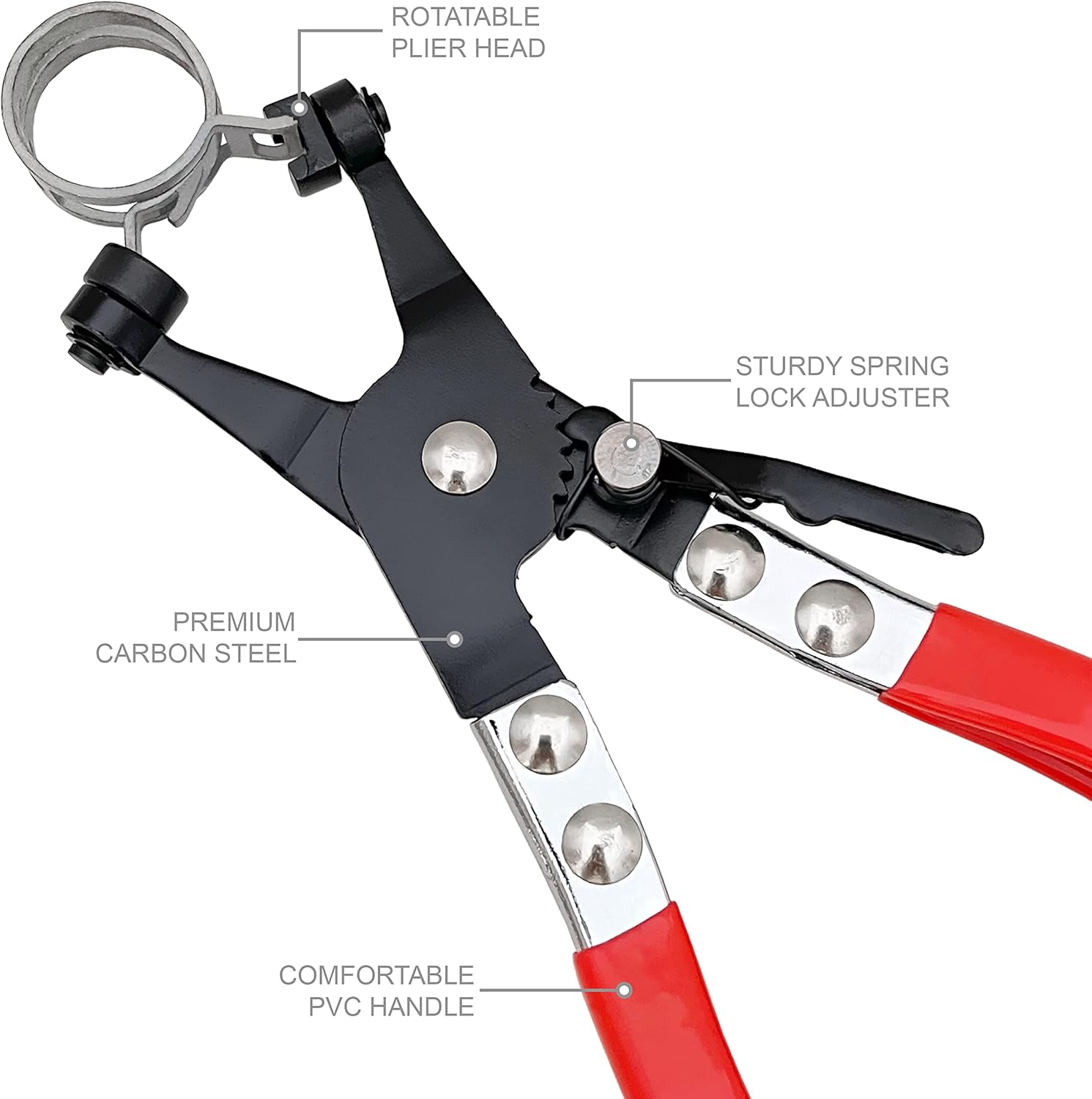 Hose Clamp Plier Repair Tool with Swivel Flat Band for Removal and Installation of Ring-Type or Flat-band Hose Clamps in Automotive Coolant Radiator Heater and Water Hose…