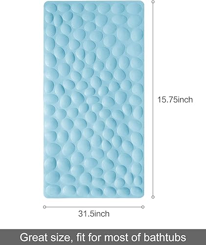 Miniatura 7 de Bligli Tapete de ducha para bañera, 16 x 31.5 pulgadas, estándar, antideslizante, con ventosas fuertes, tapete de goma suave, antideslizante,