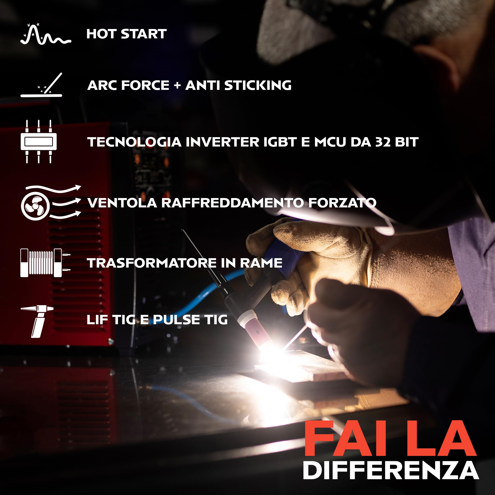 TIGMIG Saldatrice Inverter IGBT AC/DC TIG Pulsata Digitale + DC MMA, 180A, Salda tutti i metalli (anche ALLUMINIO e MAGNESIO), Digitale, MCU 32 bit, TM 185 DIGITAL ALU, Garanzia e Assistenza ITALIA
