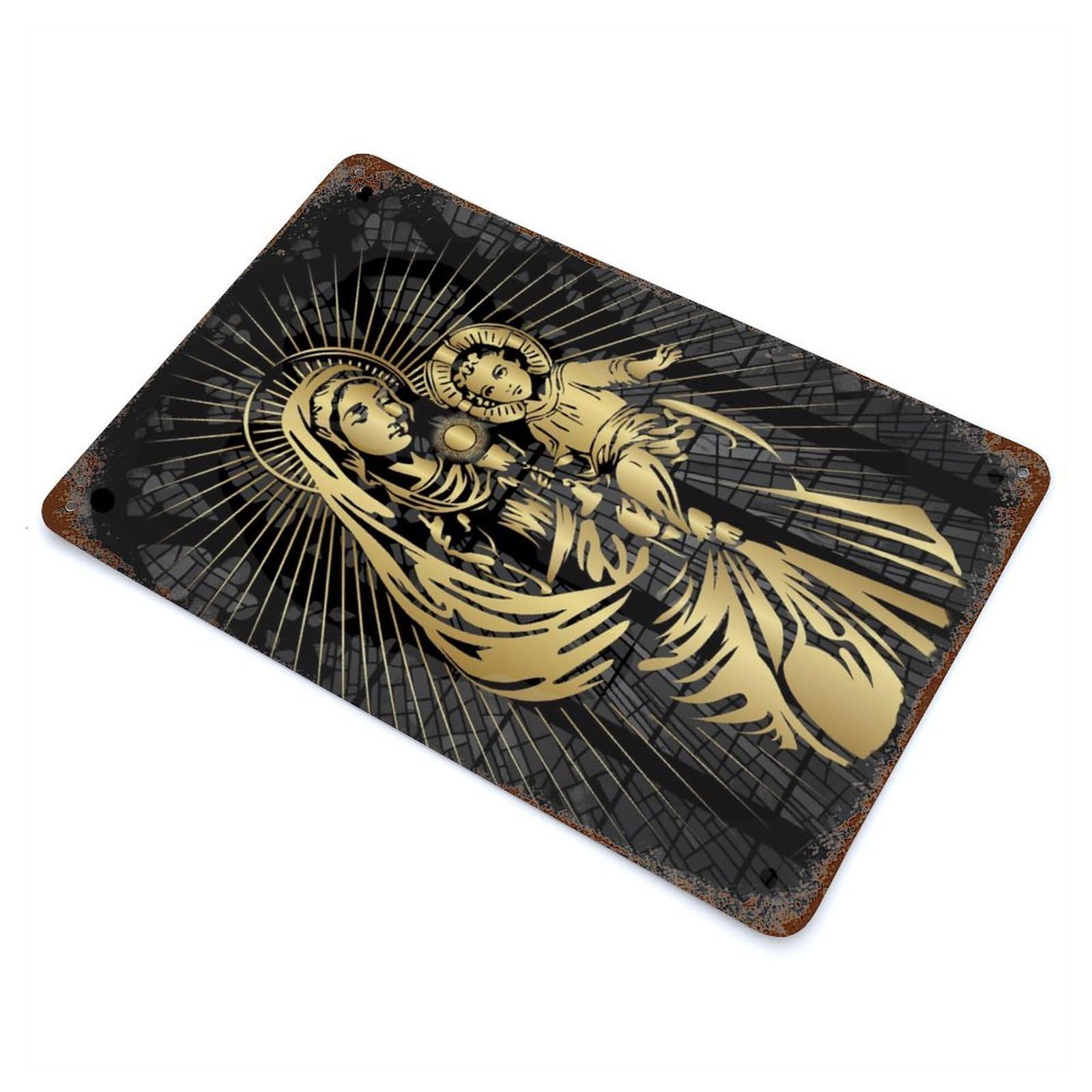 Vintage Metal Tin Sign Mary Mother of Jesus 11.8"x7.9", Industrial Home Decor for Farmhouse, Kitchen And Entryway Decor