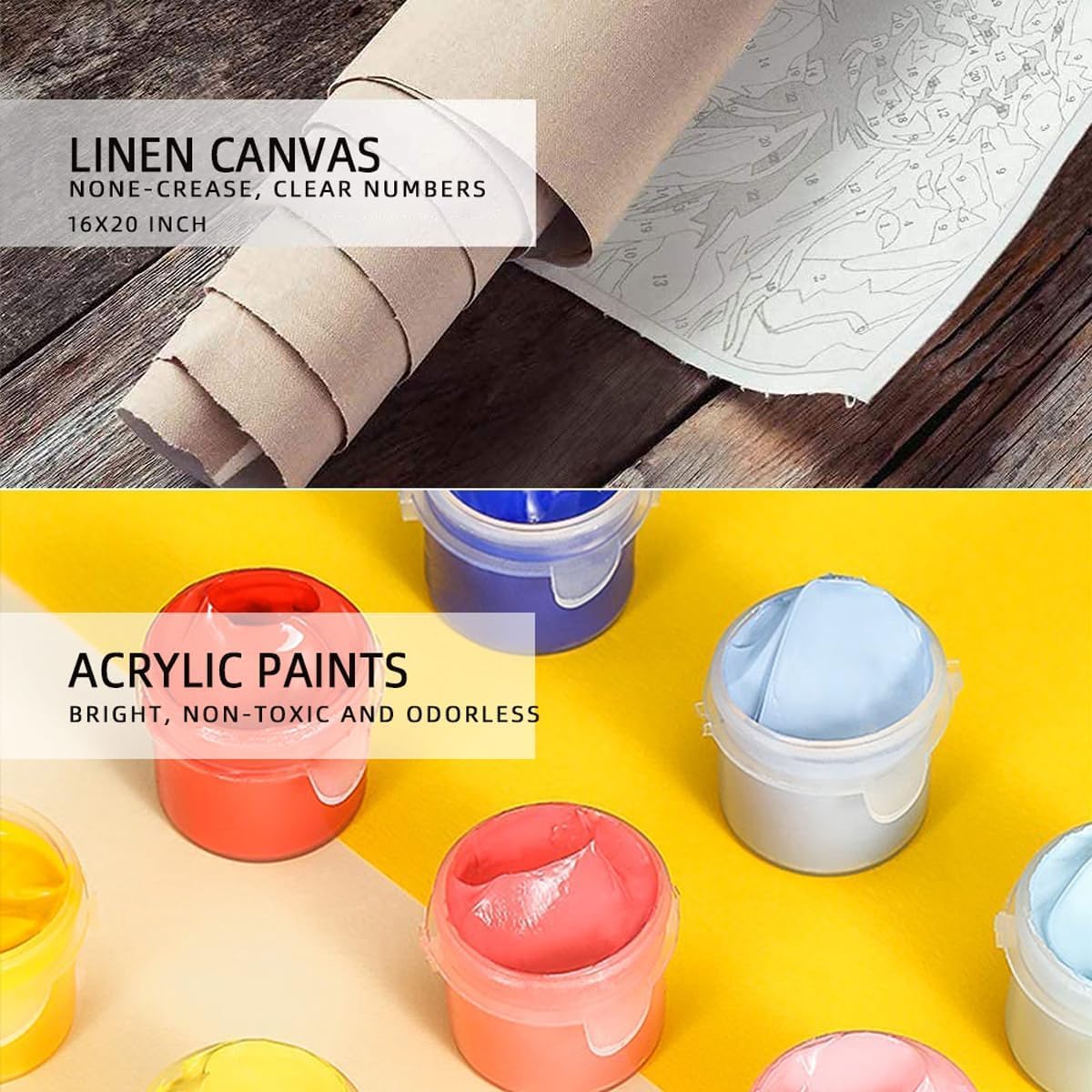 Maomaomi Paint by Numbers DIY Acrylic Painting Kit for Kids & Adults Beginner – 16" Wx20 L Color Cat Pattern