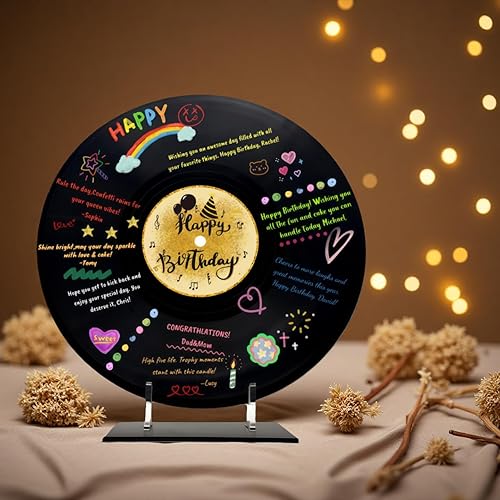 Miniatura 7 de ReeGii Libro de invitados de vinilo para decoración de cumpleaños, póster grande de 11.6 x 11.6 pulgadas para fiesta de cumpleaños con 12